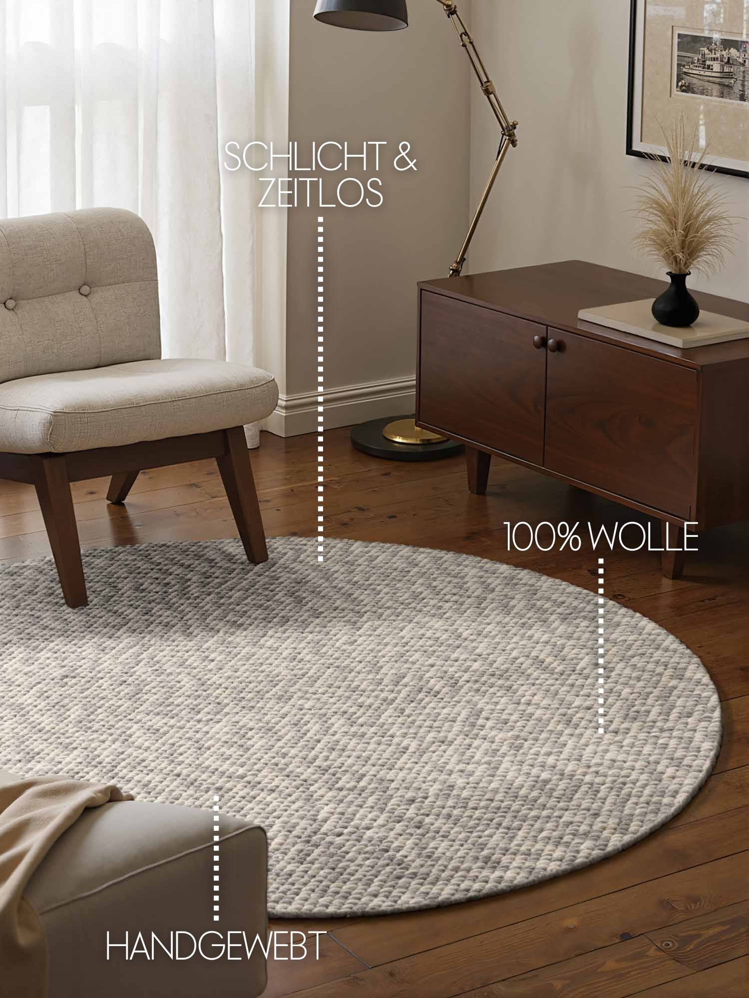ELLE DECORATION Wollteppich »Beans« rund 10 mm Höhe Handweb Teppich Wolle, Rund, Perlenstruktur, Wohnzimmer, Schlafzimmer