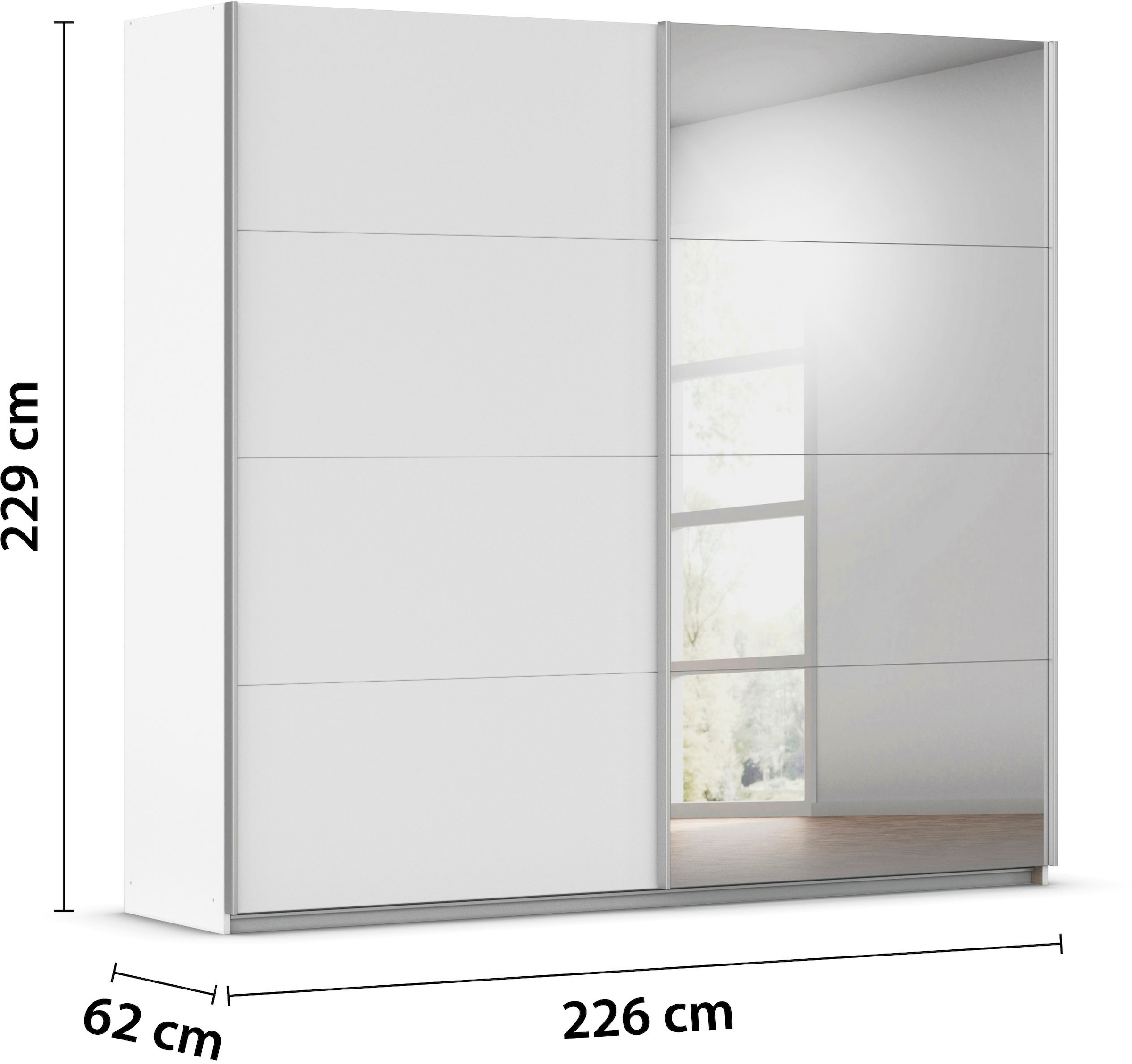 INOSIGN BY RAUCH Schwebetürenschrank »Kleiderschrank Schrank Garderobe Schlafzimmerschrank THANOS«, (in 3 verschiedenen Ausstattungen BASIC/CLASSIC/PREMIUM), Optional mit Spiegel, Metall-Griffleisten alufarben MADE IN GERMANY