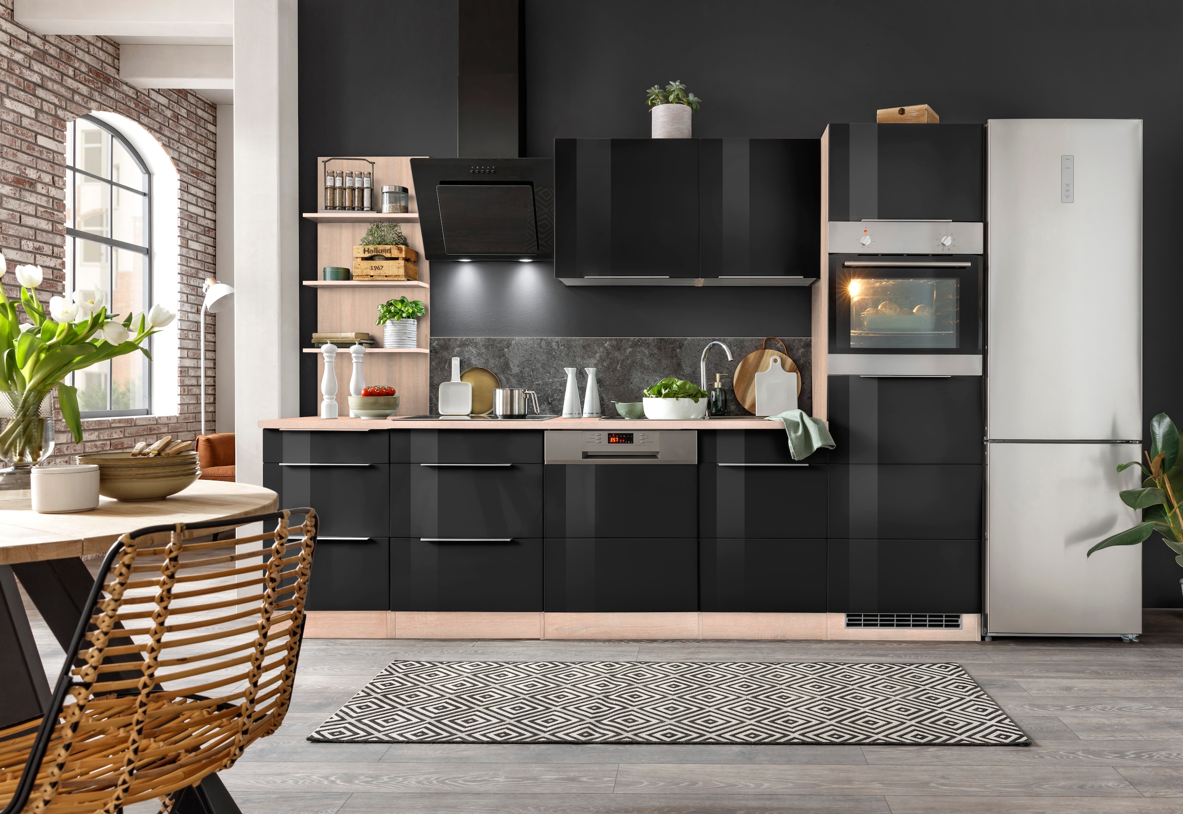 KOCHSTATION Küchenzeile »KS-Brindisi Breite 280 cm«, wahlweise mit E-Geräten und Induktion, mit MDF-Fronten und Regal