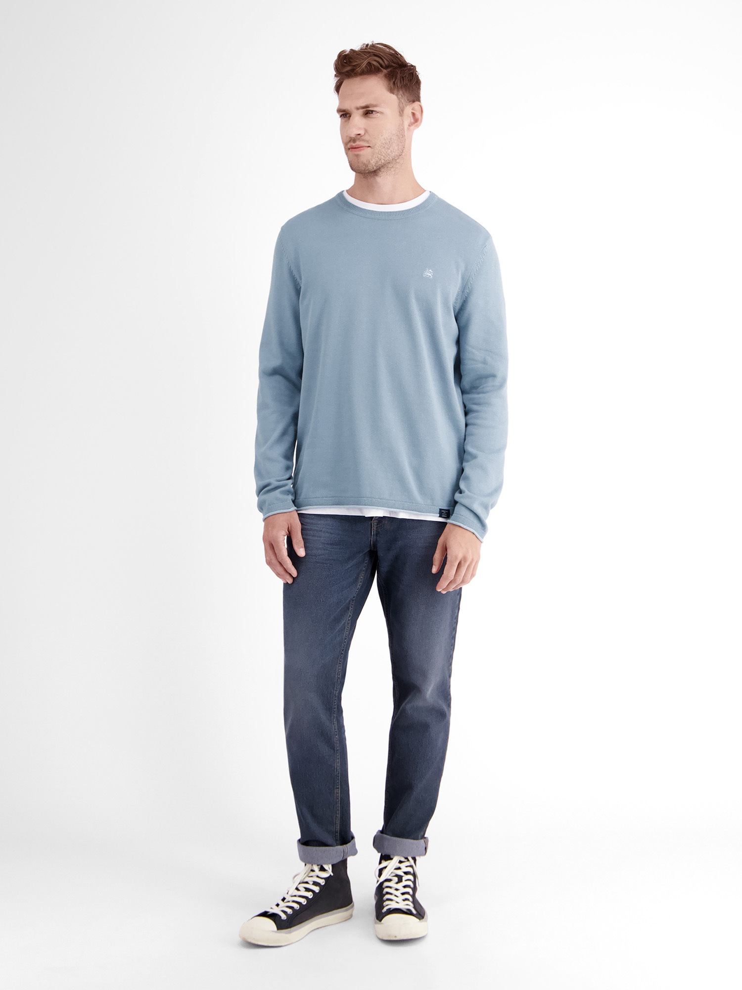LERROS Strickpullover »LERROS Rundhalspullover, Flachstrick«