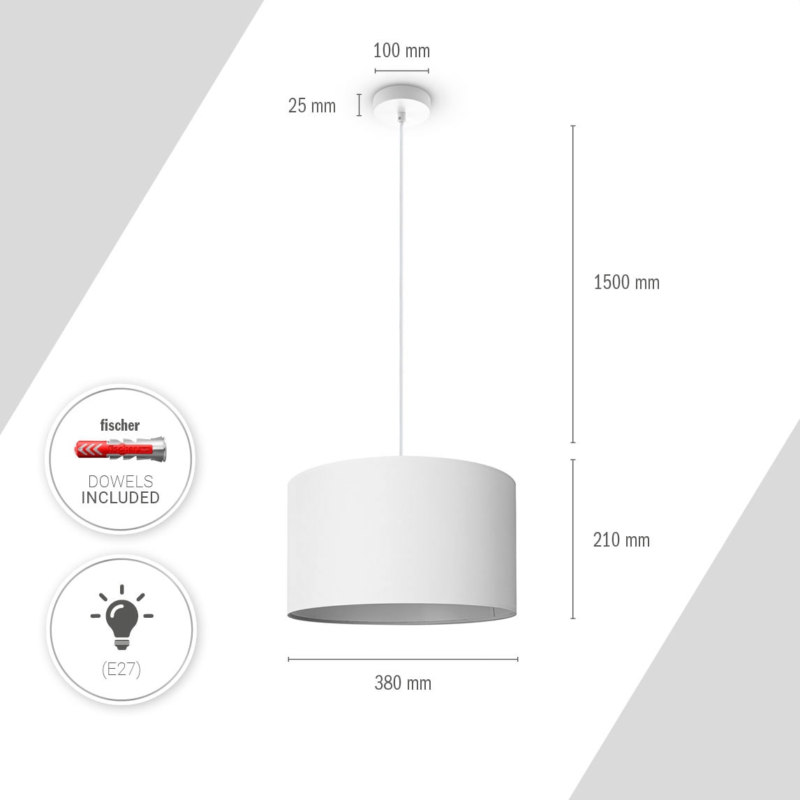 Paco Home Pendelleuchte »HUGO UNI COLOR«, 1 flammig, Leuchtmittel E27 | ohne Leuchtmittel, Deckenlampe LED Wohnzimmer Und Schlafzimmer, Unifarben, Deko E27