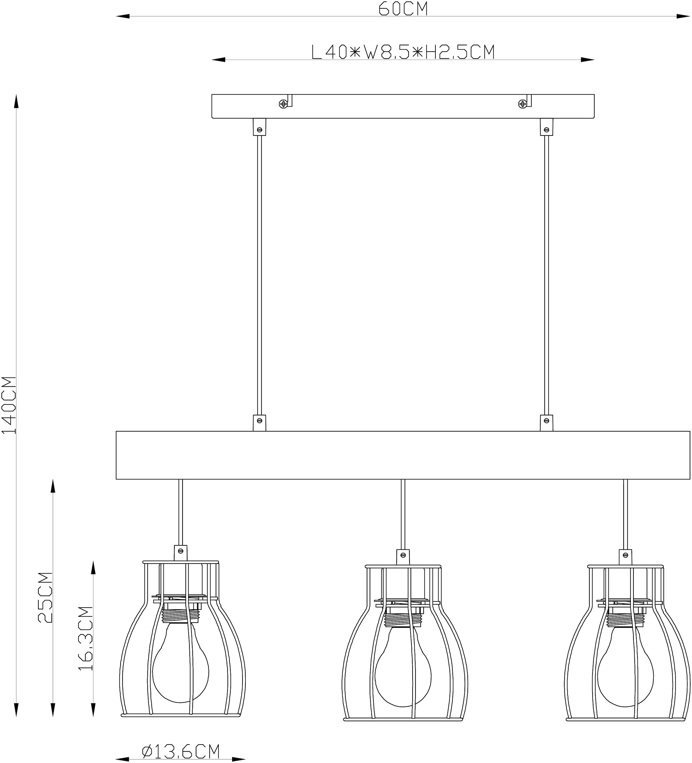 GLOBO LIGHTING Hängeleuchte »MINA« E27 1 Stk. Wohnzimmerleuchte schwarz/Holz, höhenverstellbar, E27