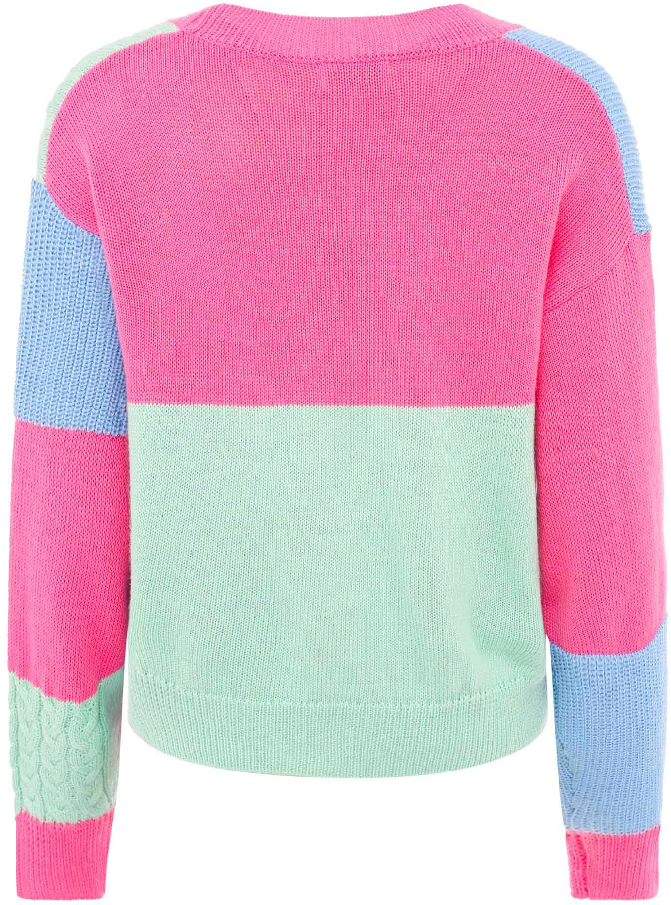 Zwillingsherz Cardigan »"Color Mix"«, Colour-Blocking, Langarm, Zopfmuster, V-Ausschnitt, Wollanteil