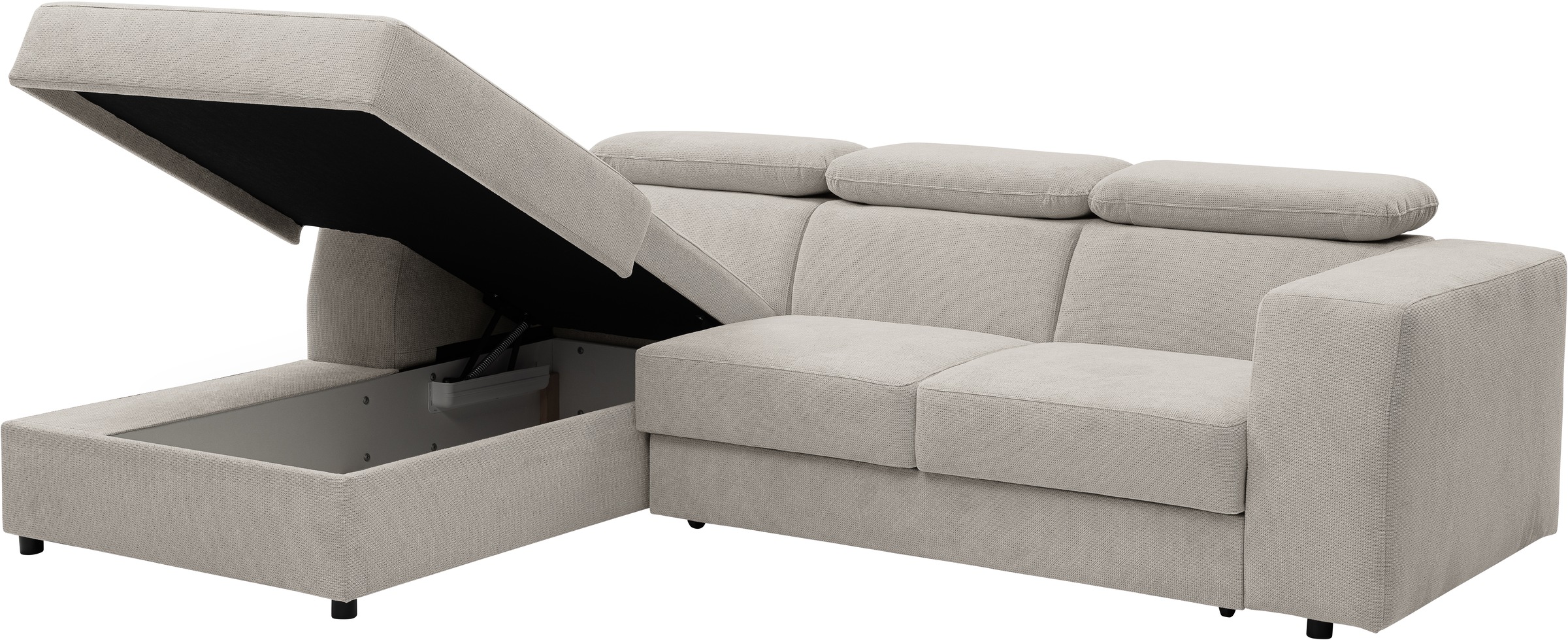 WERK2 Ecksofa »Cherry, modernes Sofa mit Komfortfunktionen, Breite 270cm, L-Form,«, bequem, mit verstellbaren Kopfteilen, Schlaffunktion und Bettkasten