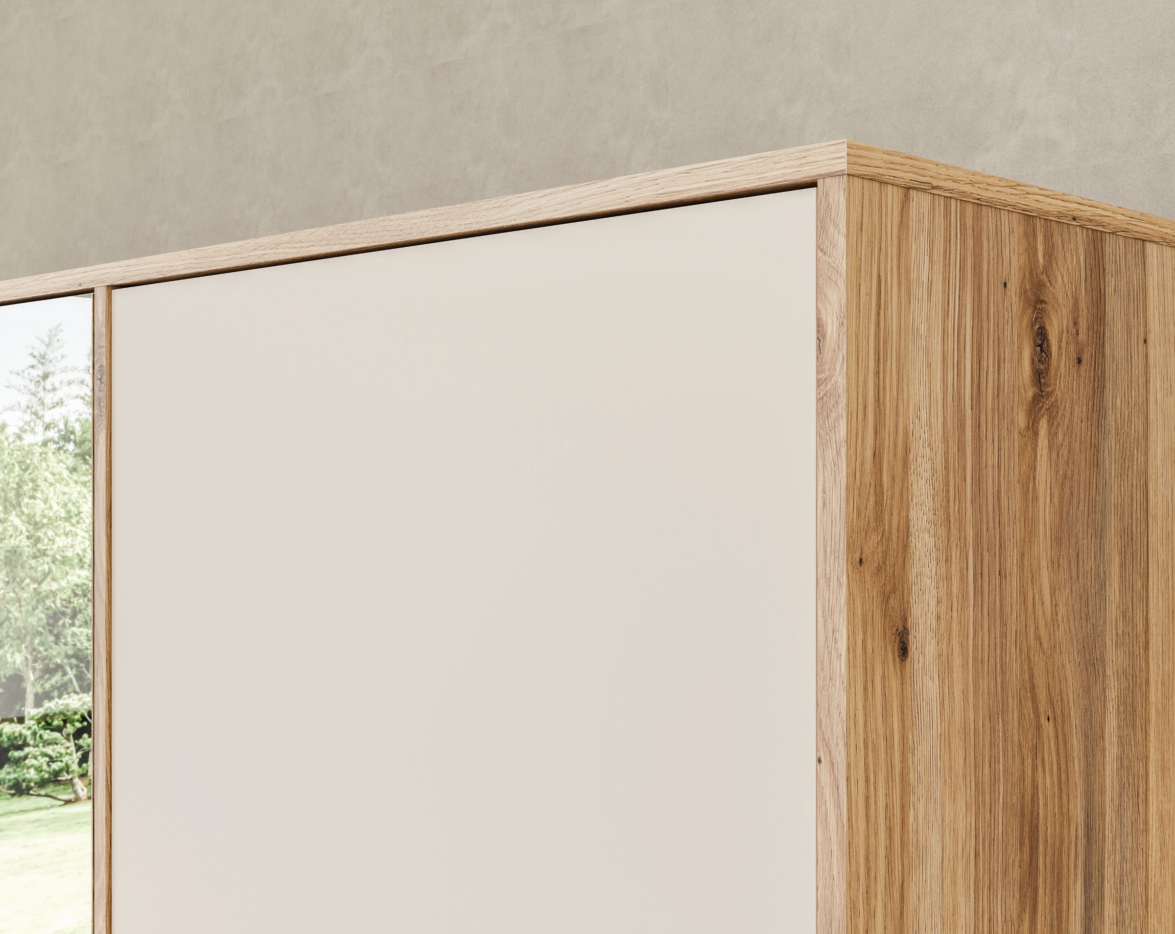 FORTE Drehtürenschrank »Schrank mit Spiegel, zeitloses Design, 3türig« viel Stauraum, Schubladen, Spiegeltürenm Höhe 200 cm