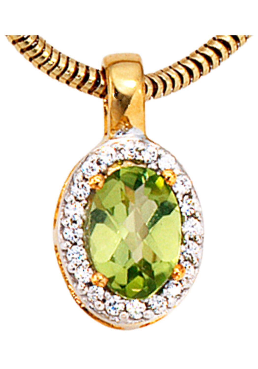 JOBO Kettenanhänger »Anhänger oval«, 585 Gold bicolor mit 20 Diamanten und Peridot