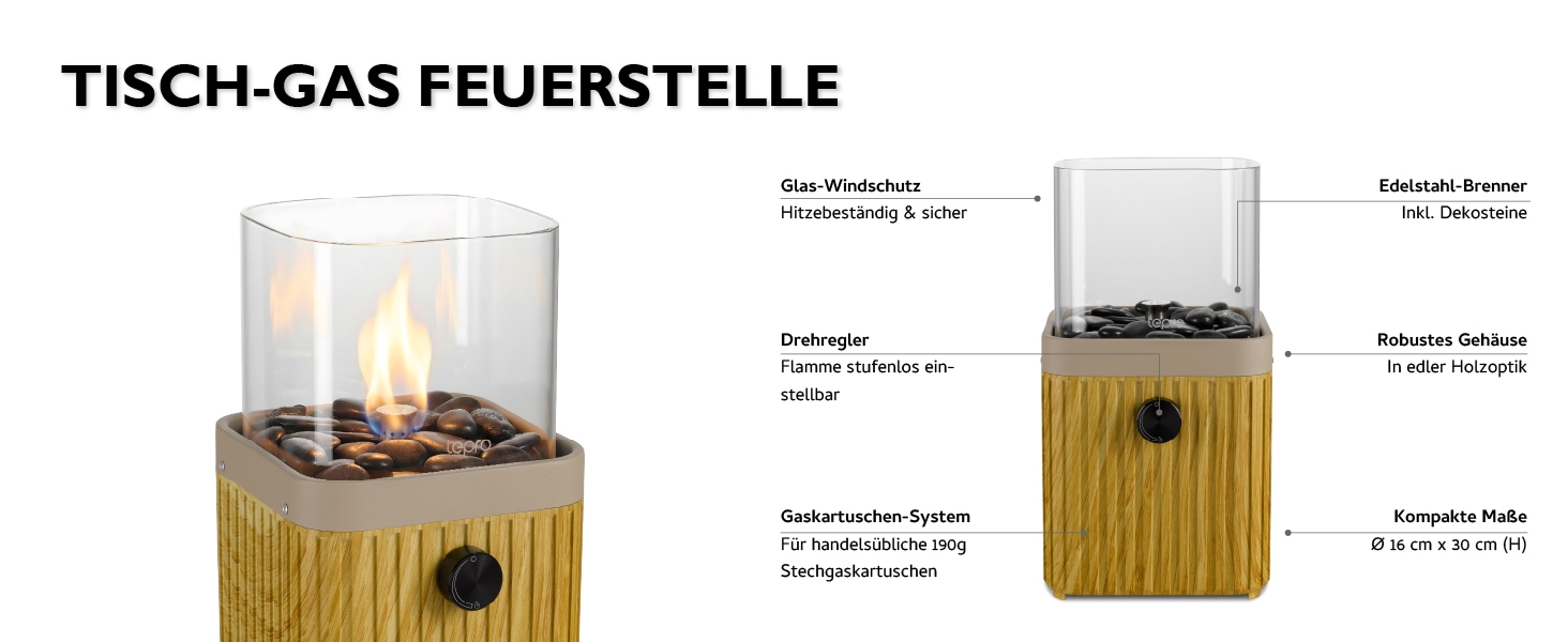 Tepro Feuerstelle »Tisch-Gasfeuerstelle mit Dekosteinen«