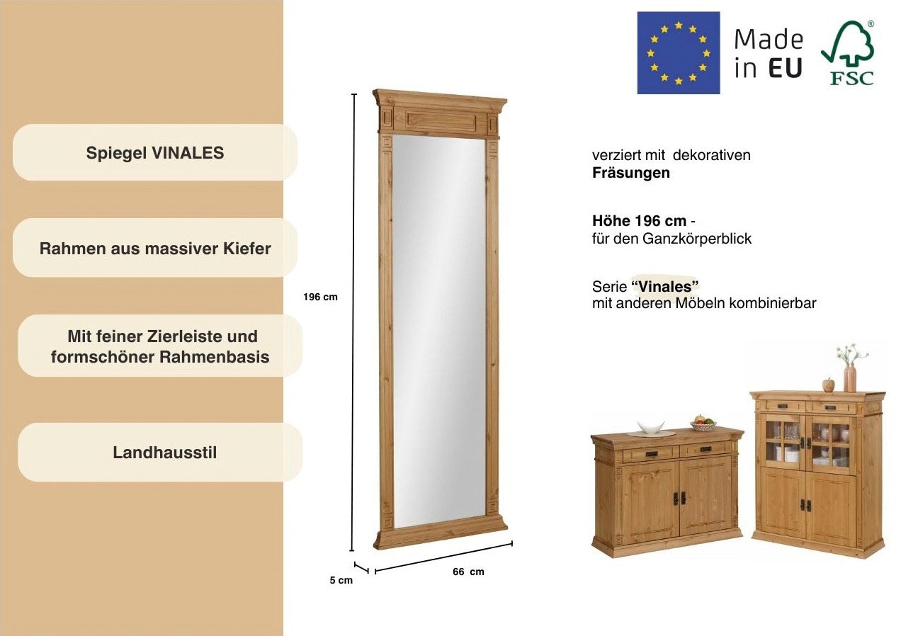 Home affaire Spiegel »Vinales«, Wandspiegel, Breite 66 cm, Rahmen aus massiver Kiefer
