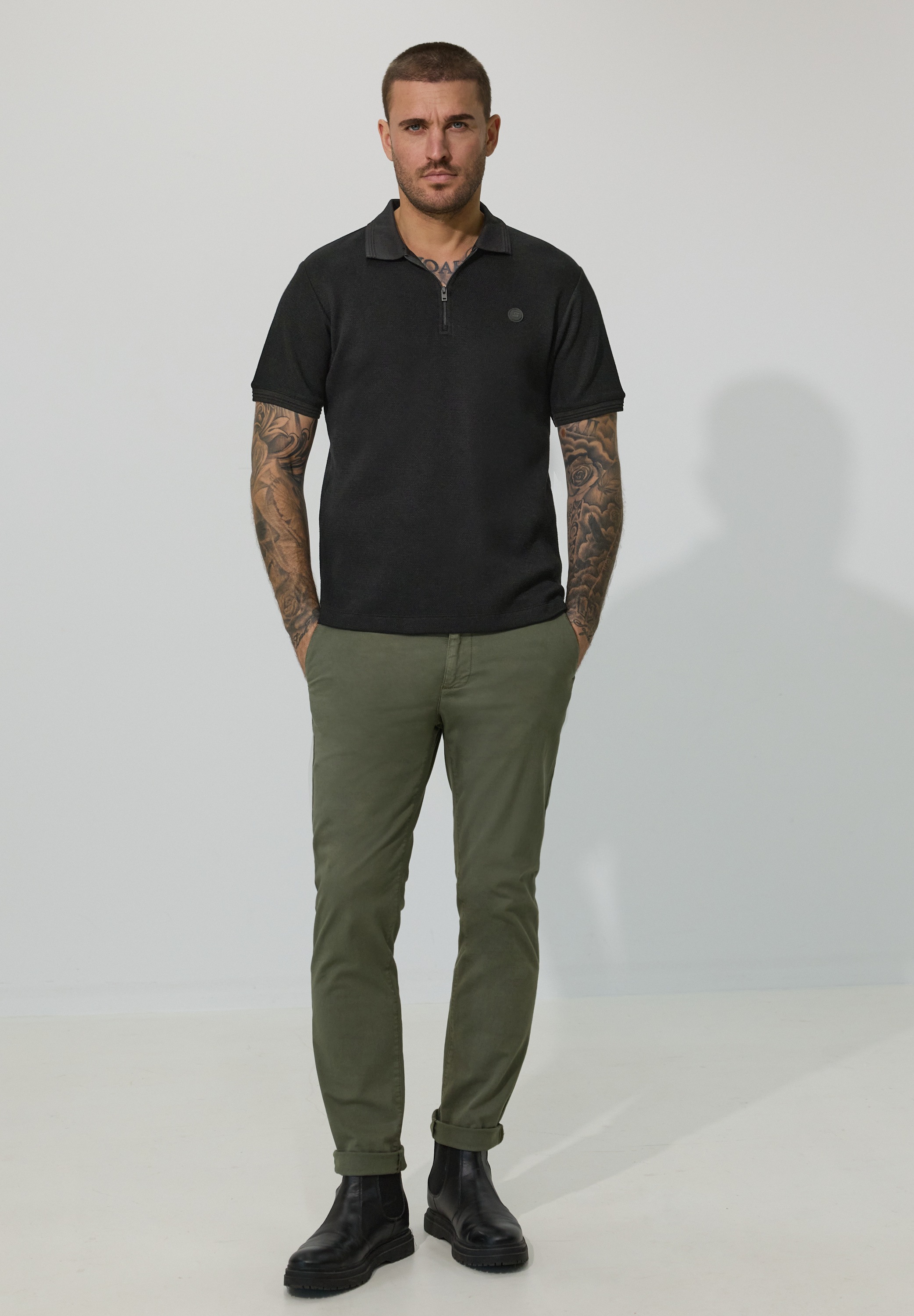 Poloshirt STREET ONE MEN, Herren, Gr. S (38), schwarz, Web, 86% Baumwolle, 14% Modal, unifarben, normal normal, hoch geschlossener Ausschnitt, abgesteppt, Shirts, im soften Baumwoll-Mix 2