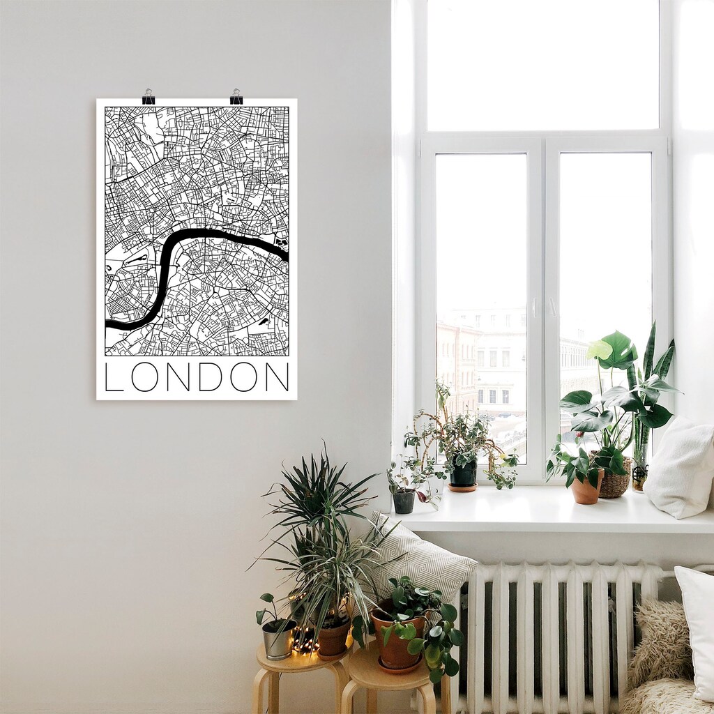 Artland Wandbild »Retro Karte London England«, Großbritannien, (1 St.), als Alubild, Leinwandbild, Wandaufkleber oder Poster in versch. Größen