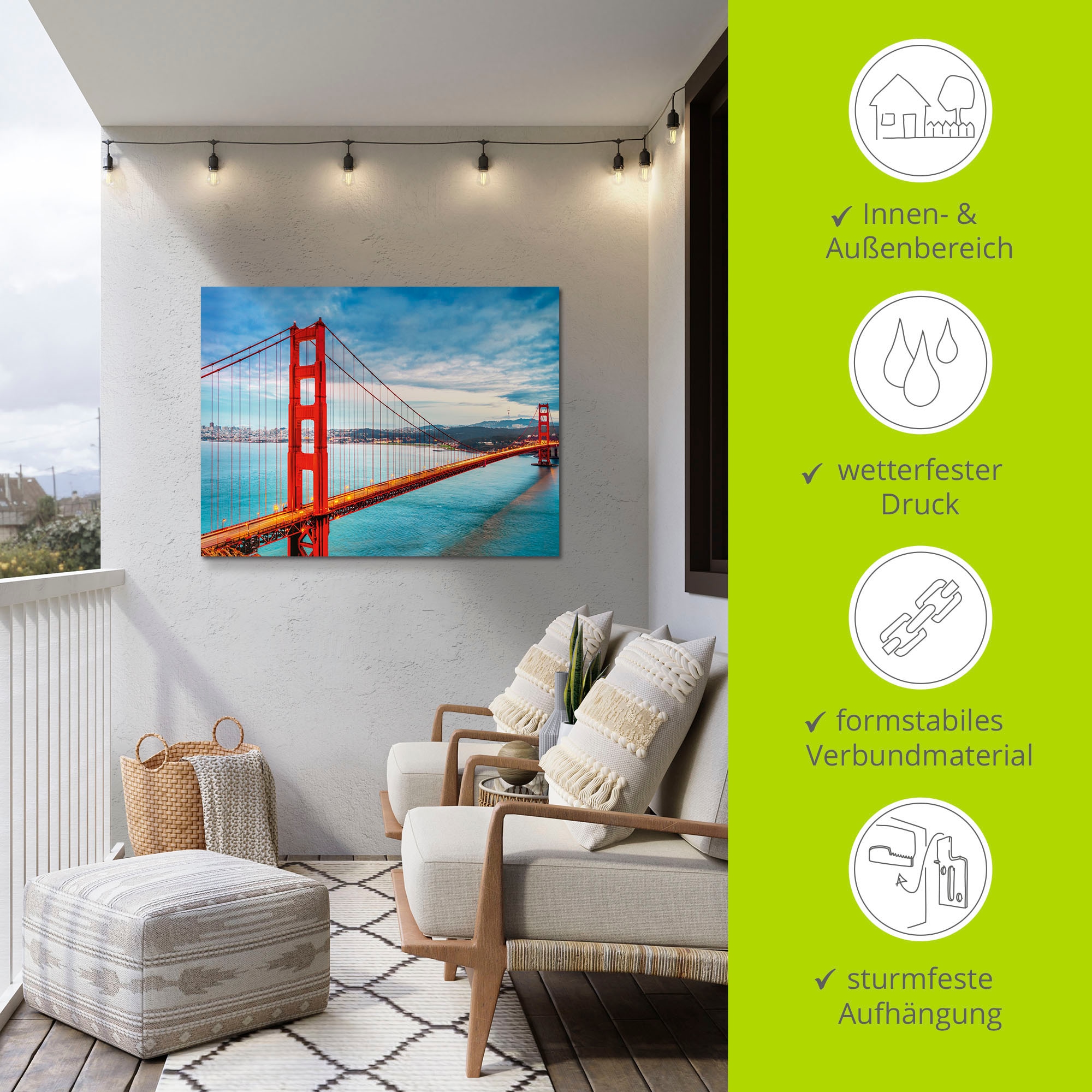 Artland Wandbild »Golden Gate Bridge«, Brücken, (1 St.), als Alubild, Outdoorbild, Leinwandbild, Poster, Wandaufkleber