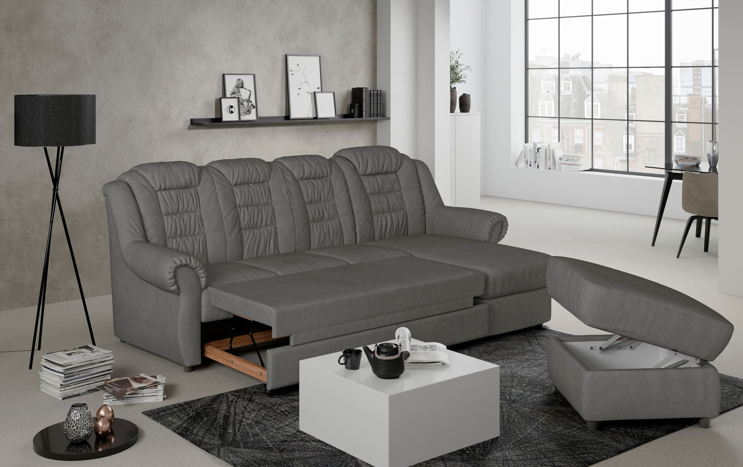 Home affaire Ecksofa »Boston L-Form«, mit hoher Rückenlehne, wahlweise mit Bettfunktion