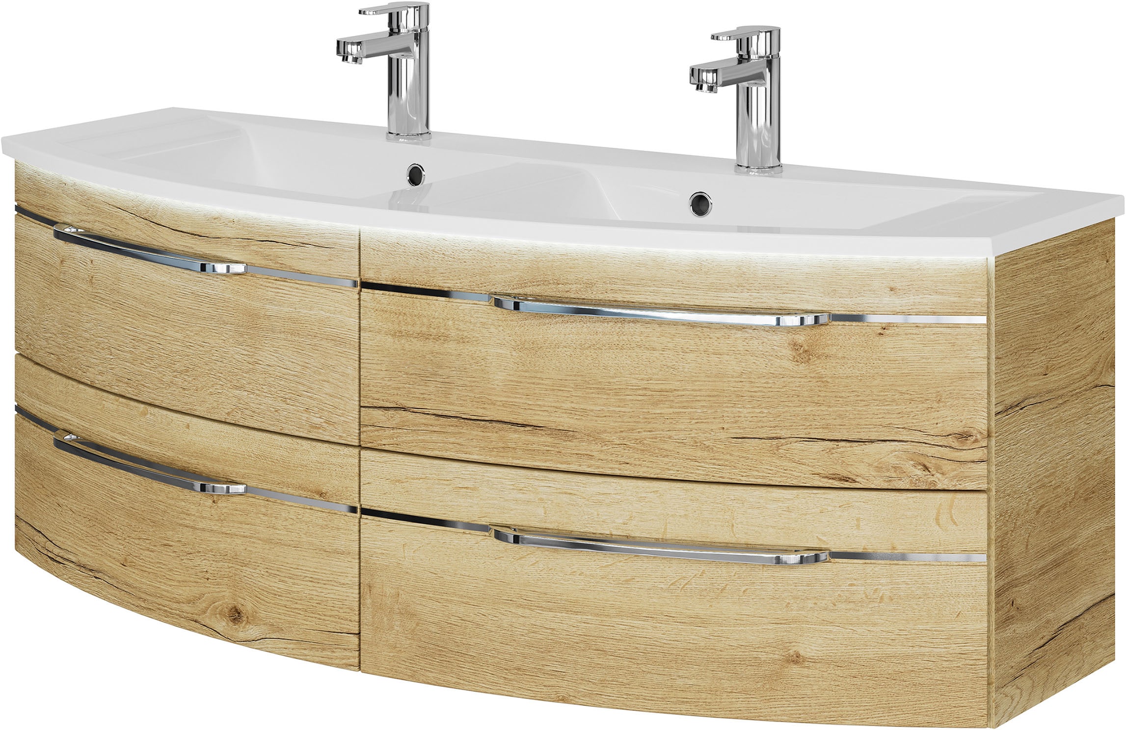 Saphir 1100000002199 "Serie 7045 Mineralmarmor-Waschtisch und Unterschrank, 131 cm breit" Doppel-Waschplatz mit 4 Schubladen, Badmöbel Set mit Waschtisch
