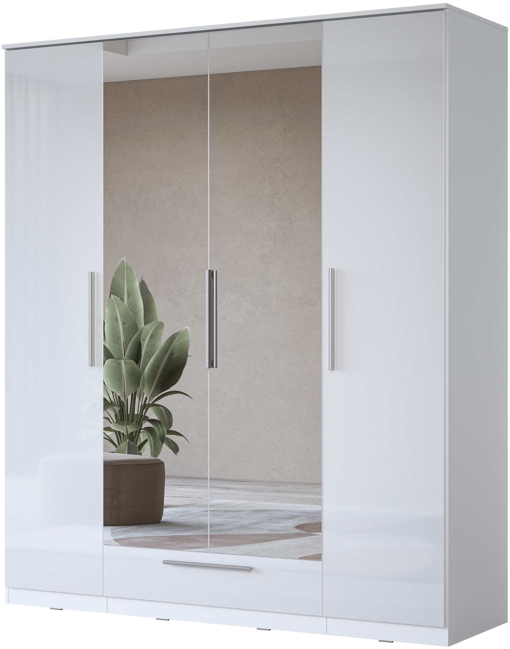 INOSIGN Kleiderschrank »India, FSC-zertifizierter Holzwerkstoff, Made in Europe«, (in Schieferoptik oder weiß mit Hochglanzfront), mit Beleuchtung und Fernbedienung, 181 oder 225x215x60cm