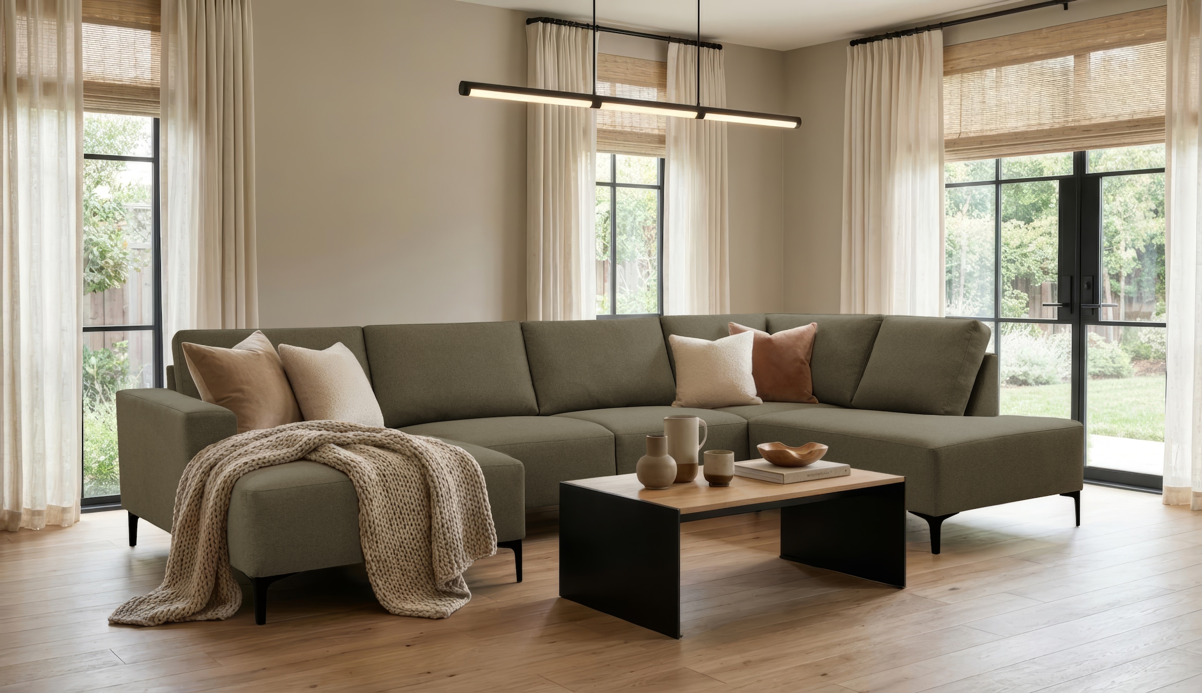 OTTO home Wohnlandschaft "Tournon U-Form, XXL Sofa, Breite 333 cm, Webstoff, Chenille" Designsofa im nordischen Stil, Wellenunterfederung, Metallfüße