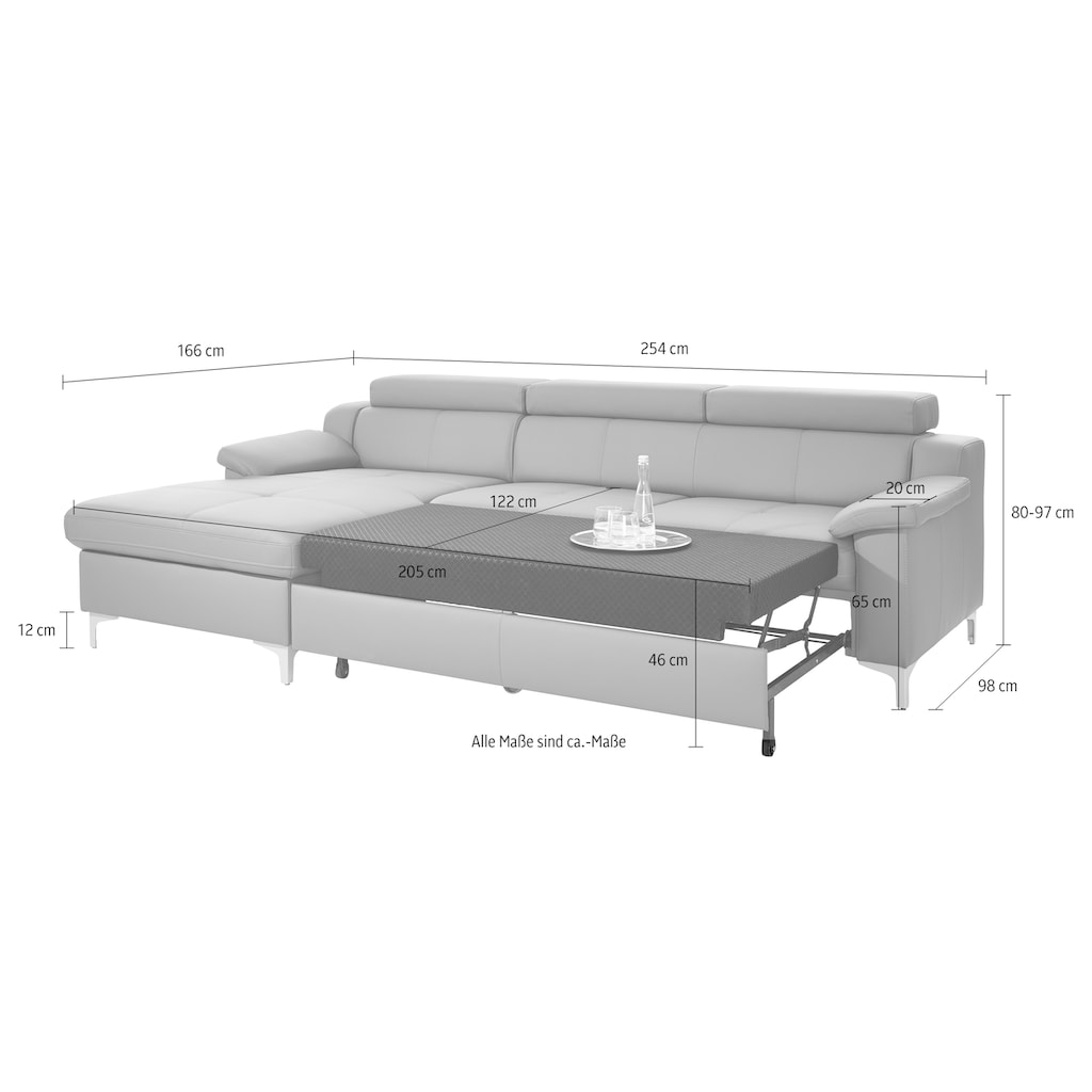 exxpo - sofa fashion Ecksofa, mit Kopf- bzw. Rückenverstellung, wahlweise mit Bettfunktion und Bettkasten