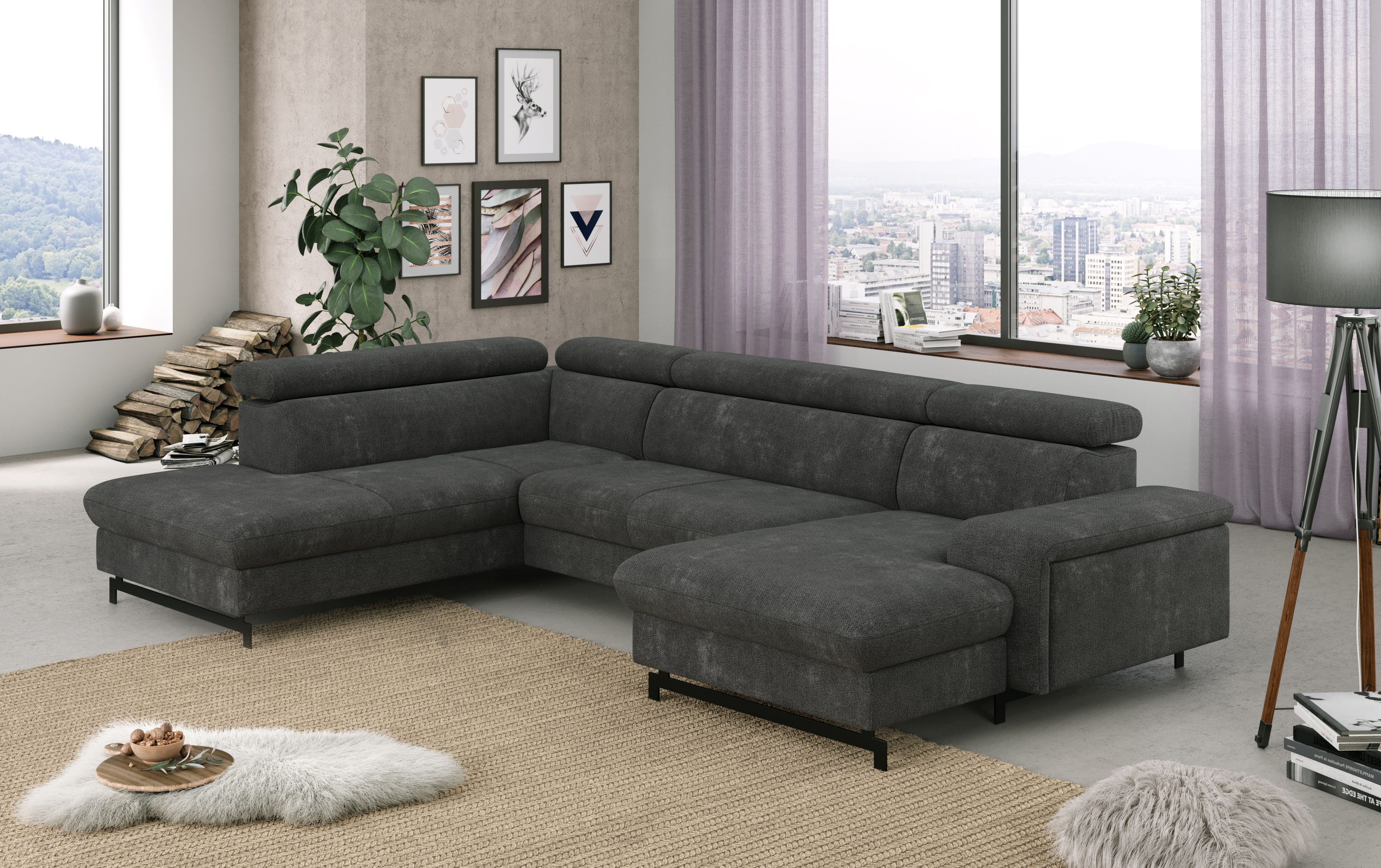 COTTA Wohnlandschaft "Emma U-Form, B: 328 cm" mit Kopfteilverstellung, optional Schlaffunktion & Bettkasten