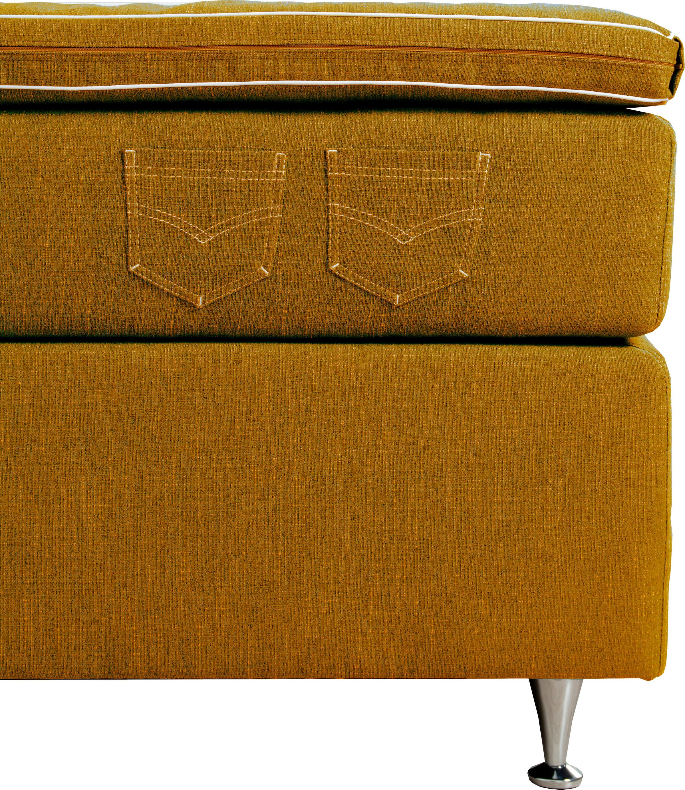 INOSIGN Boxspringbett »Zahara«, inkl. Topper, besonderes Highlight: aufgenähten Jeanstaschen - Optik