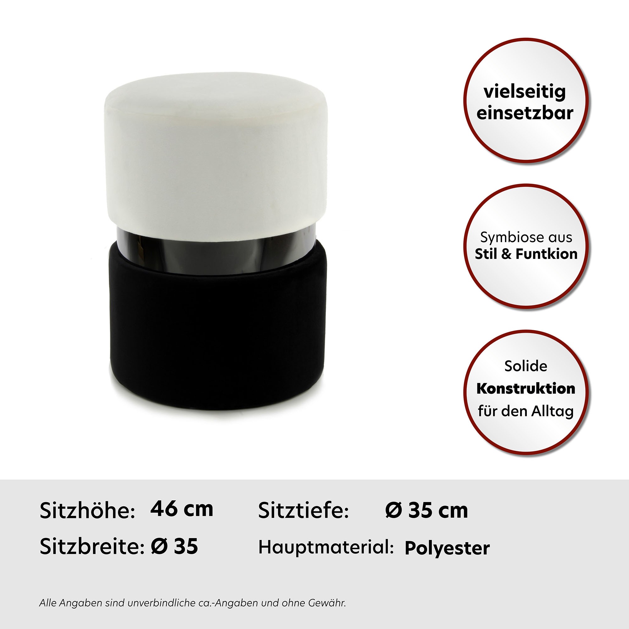 Thumbnail - Kayoom Sitzhocker "Hocker Gipsy 825, stilvoller Sitzhocker, runde Form, stilvolles Design" 1 Stk. tlg. samtweich, platzs...