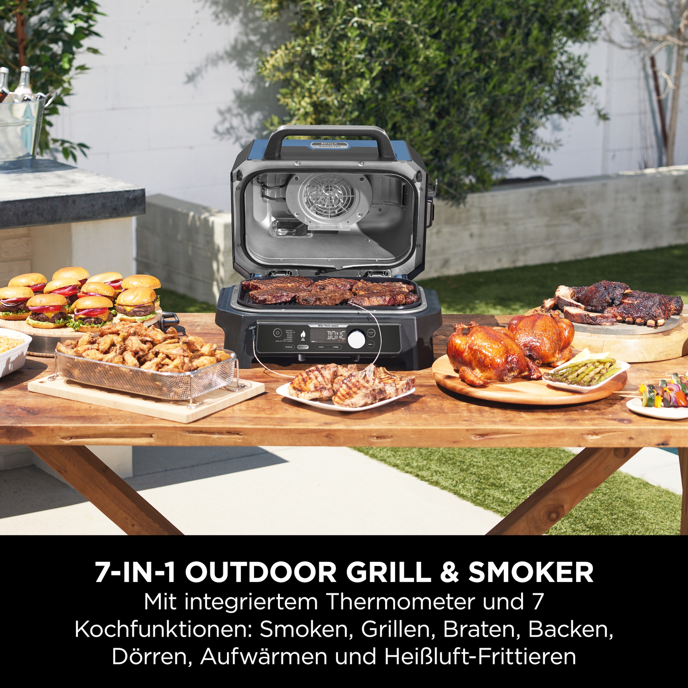 NINJA Tischgrill »Woodfire Pro Connect XL OG901EU«, 1700 W, Elektrischer Outdoor Grill & Smoker