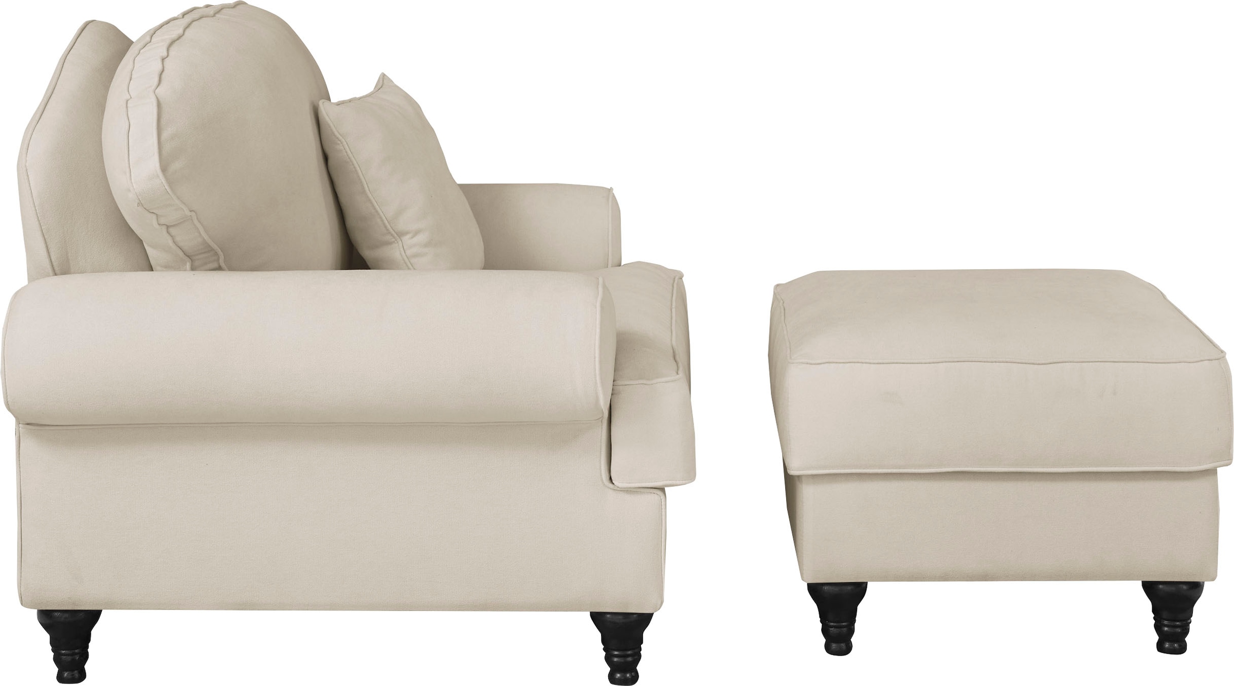 OTTO home Sessel »Westminster, Set in hochwertigem Microfaserbezug, 5 Farben verfügbar« Set, 1Sessel, 1 Hocker, 2 Stk. tlg. Enthält Sessel & Hocker, Federkern-Polsterung, gedrechselter Fuß