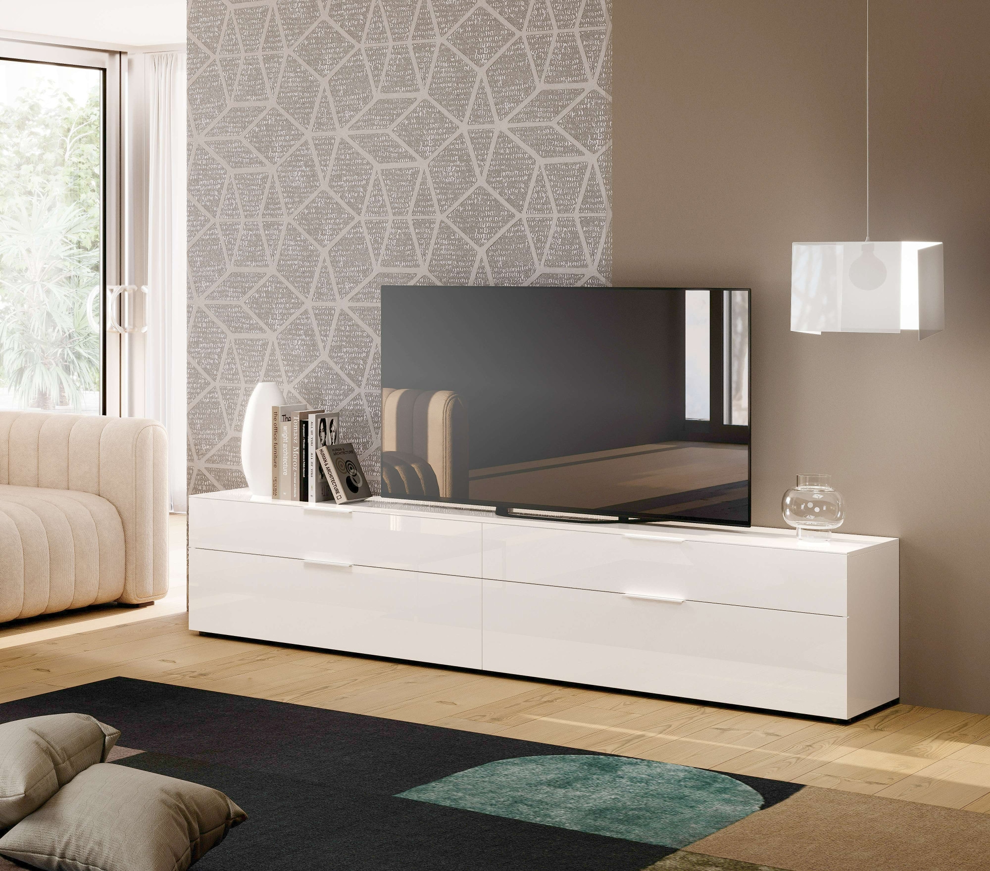 Home affaire Lowboard »ASSO, Lowboard, Anrichte, Kommode, Schrank, Hochglanz lackiert« 1 Stk. tlg. Breite 200 cm, Soft-Close Einzug, 2 Schubladen, 2 Klappen, Metallgriff