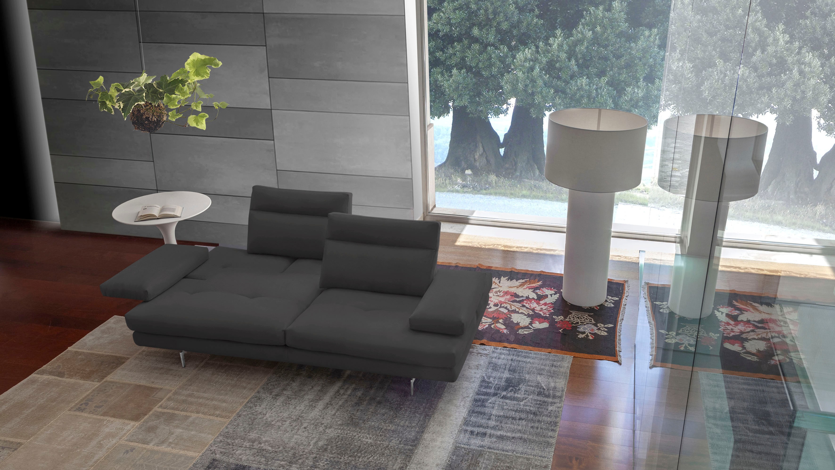 CALIA ITALIA 3-Sitzer "Toby Wing, 208 cm breit, Designsofa mit hohem Sitzkomfort" inklusive Sitztiefenverstellung, Füße in Chrom glänzend