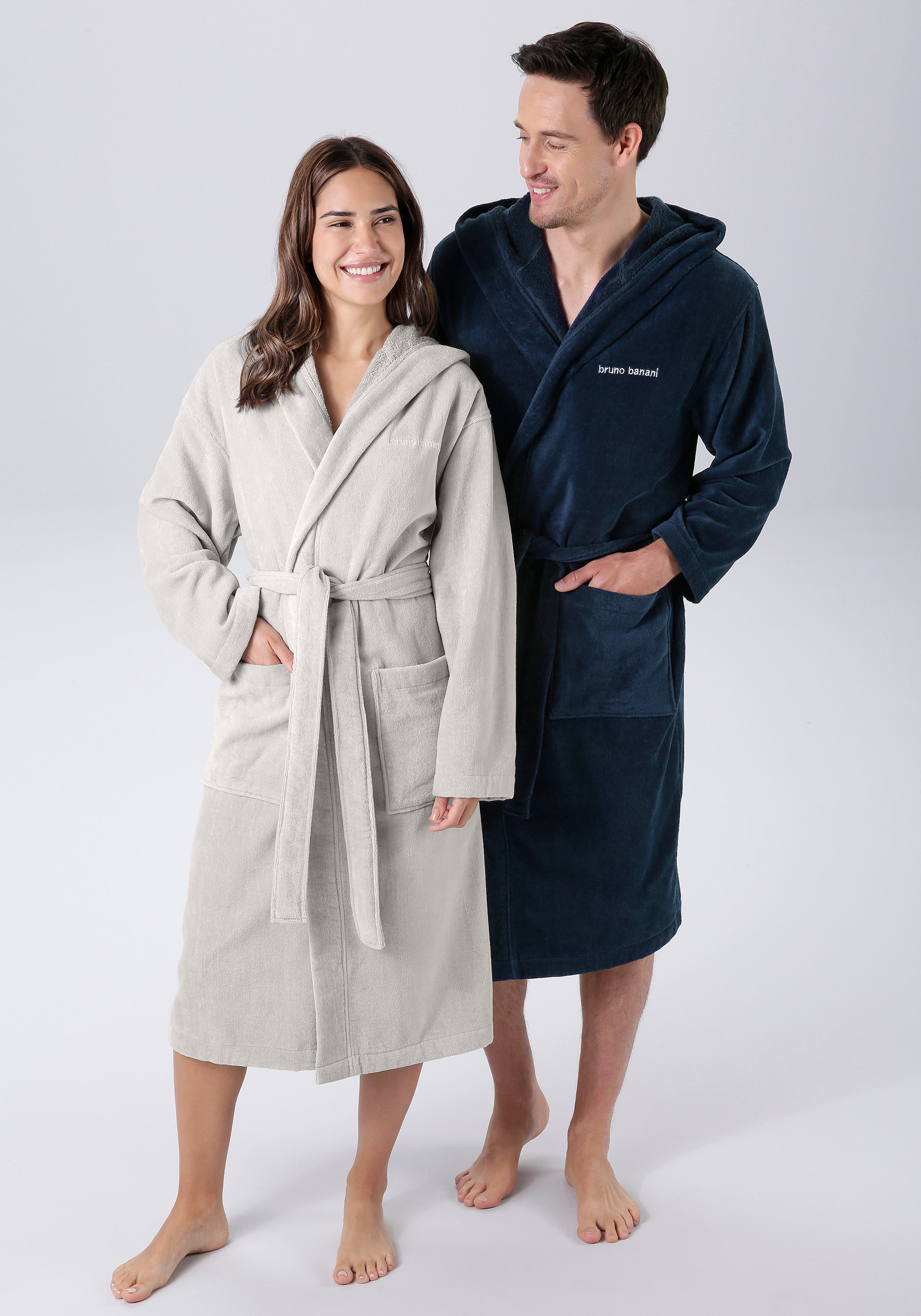 Unisex-Bademantel BRUNO BANANI, grau, Veloursfrottier, Hausmäntel, "Daniel, ideal für Sauna & Spa, Hotelbademantel, Morgenmantel", Damen & Herren