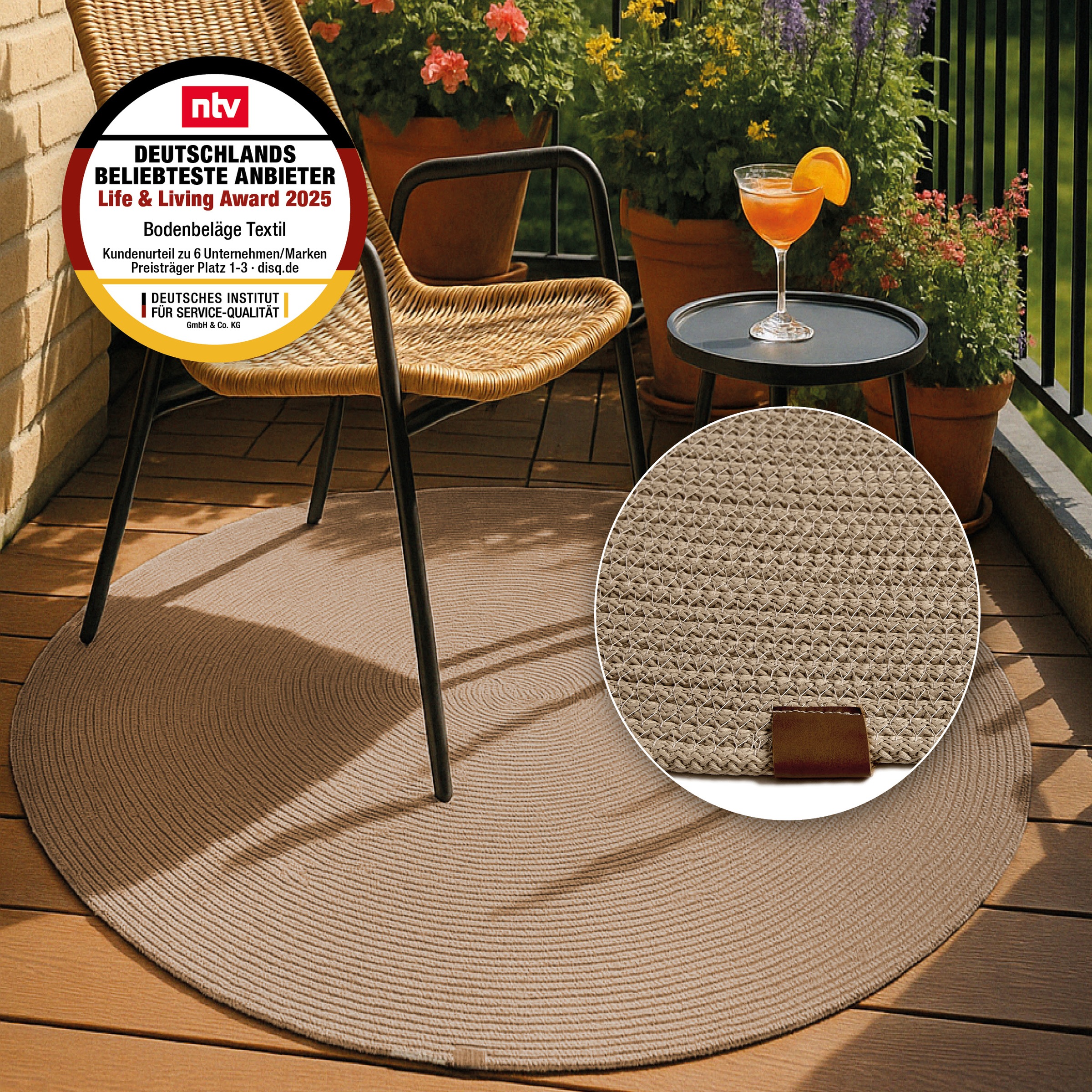 ASTRA Teppich »Paris«, rund, 8 mm Höhe, In- und Outdoor geeignet, Aussenbereich, Wohnzimmer