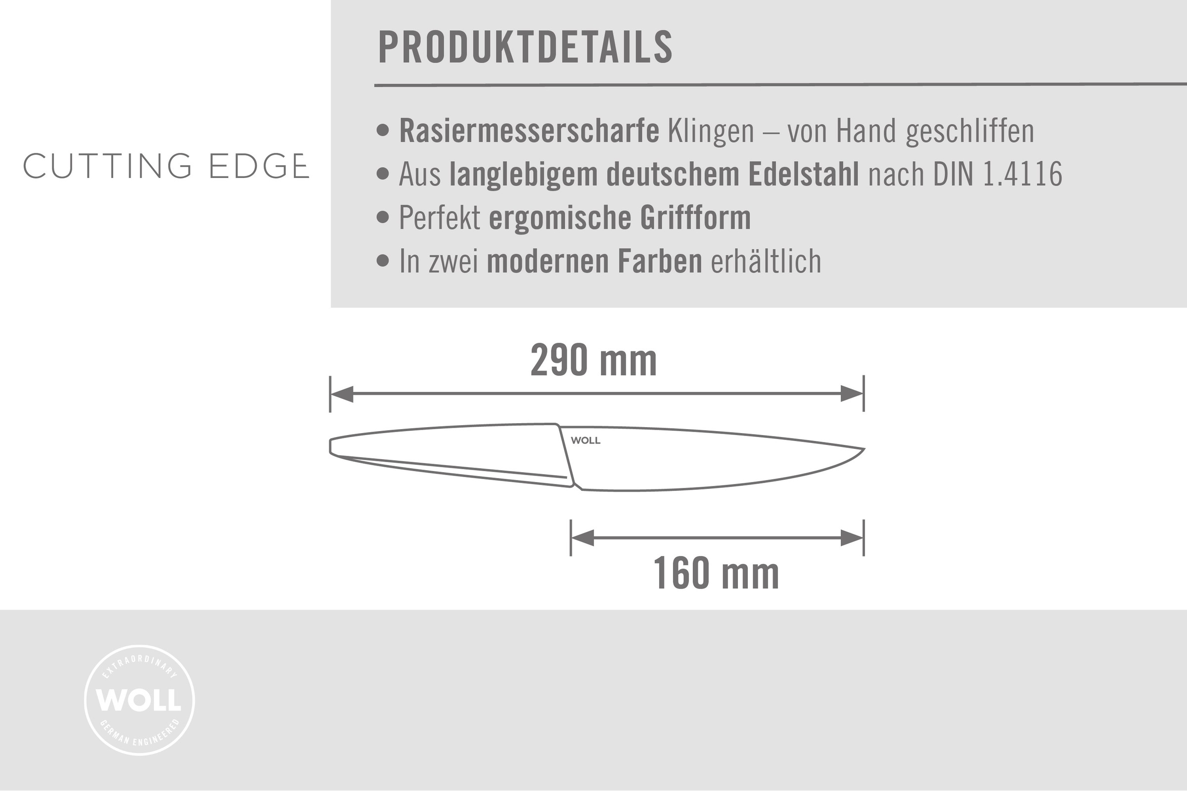 WOLL Kochmesser »Cutting Edge«, (1 tlg.), aus deutschem Edelstahl gemäß DIN 1.4116