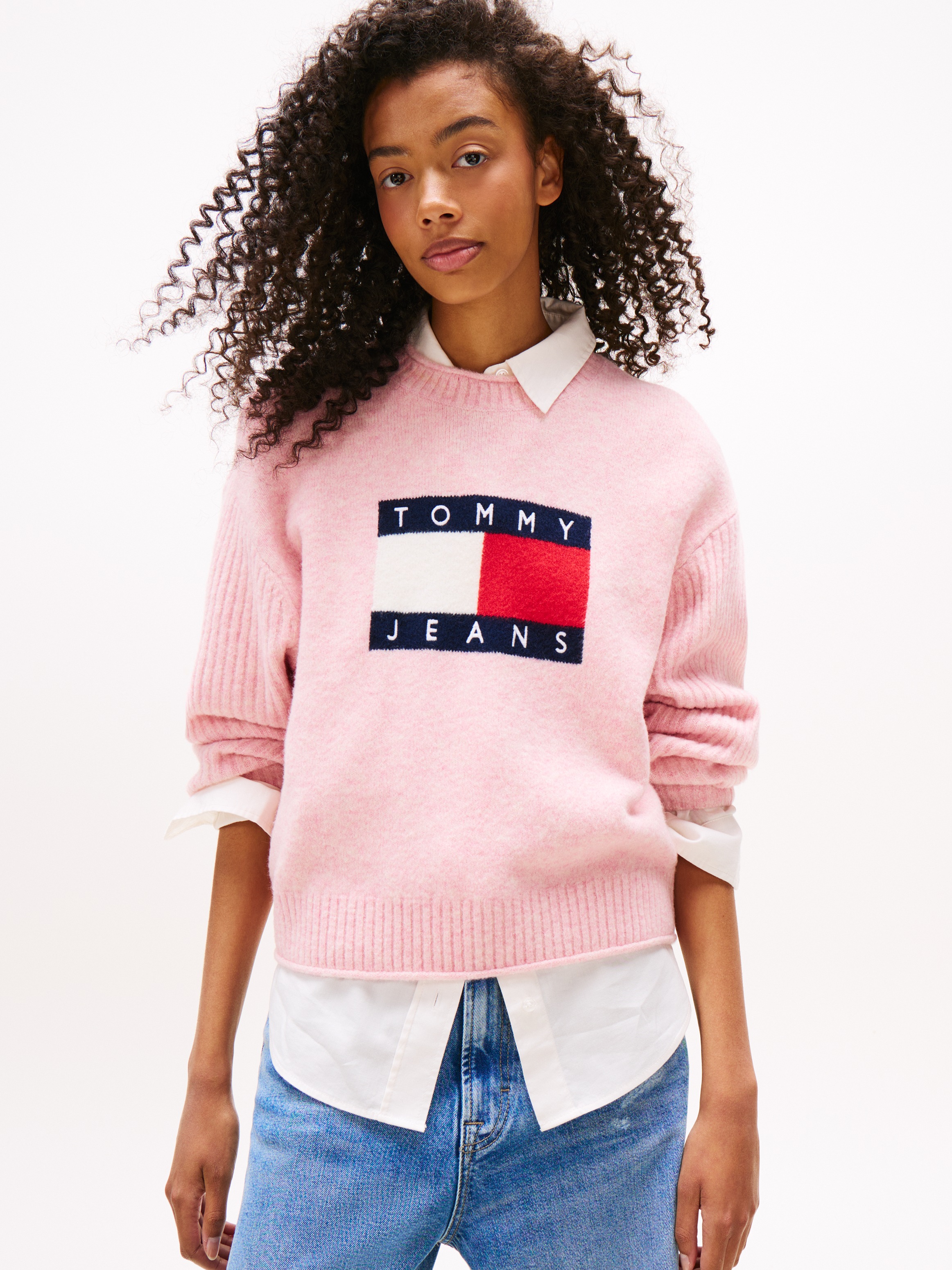 Tommy Jeans Strickpullover "TJW MELANGE FLAG SWEATER RIB EXT", in gerippter günstig online kaufen