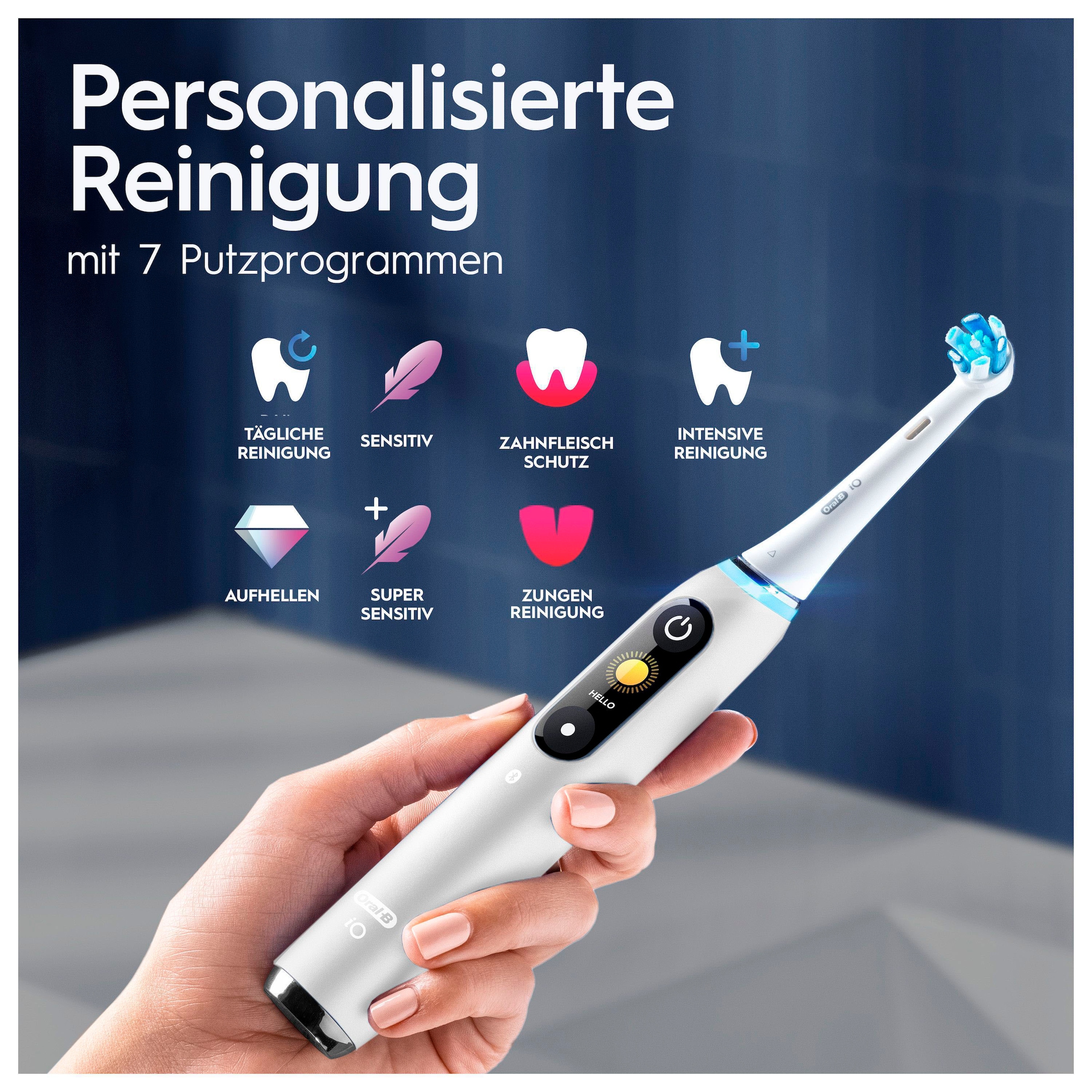 Oral-B Elektrische Zahnbürste »iO 9«, 2 St. Aufsteckbürsten, mit Magnet-Technologie, 7 Putzmodi, Farbdisplay & Lade-Reiseetui