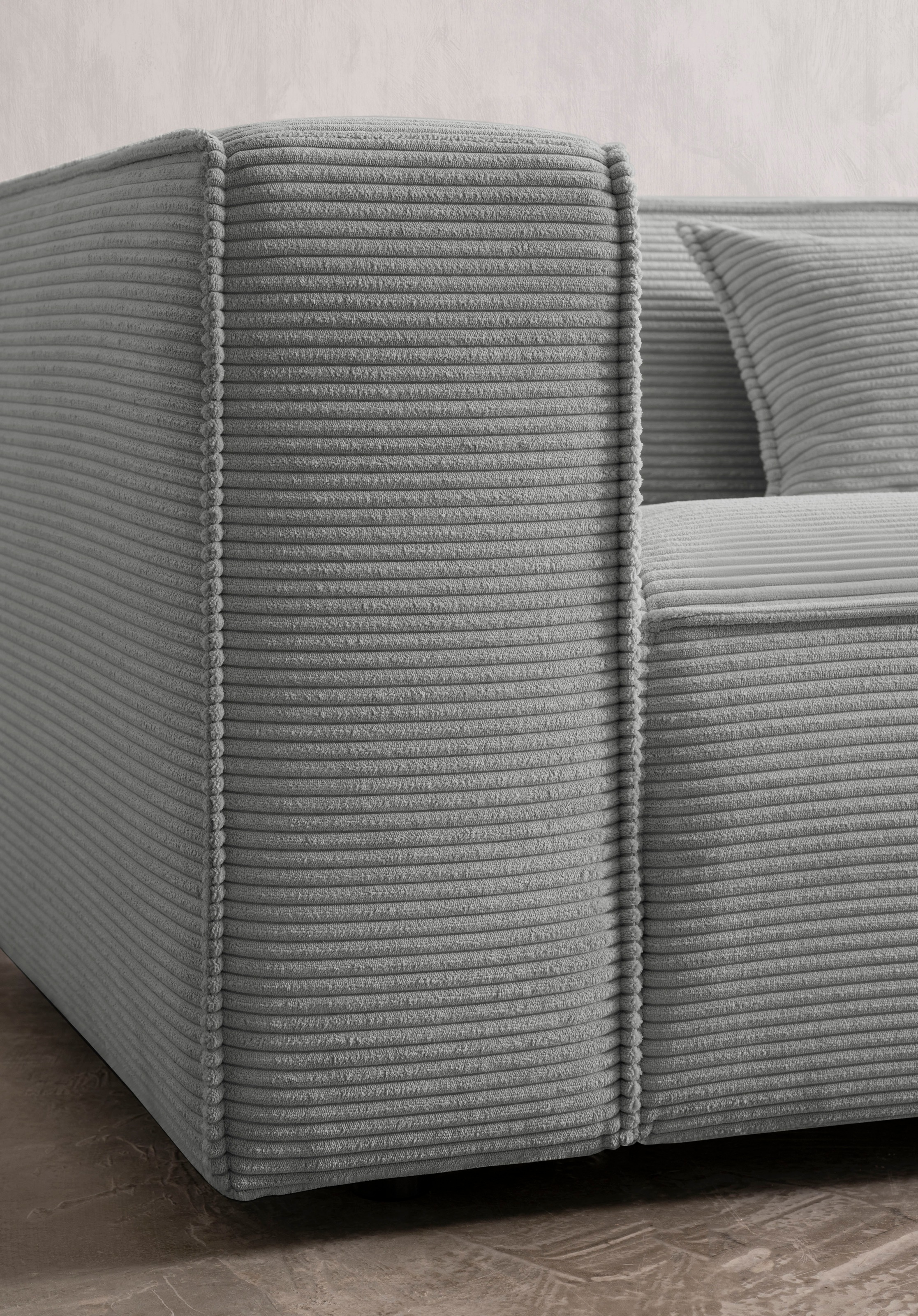 LeGer Home by Lena Gercke 3-Sitzer »PIARA, Couch mit Kedernaht, Sofa in Cord oder Leinenoptik«, schwarze Füße, bequemer Sitzkomfort