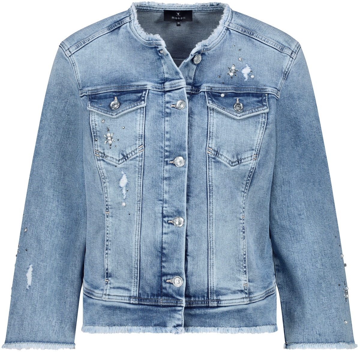 Monari Jeansblazer »Jacke Jeans Strass«, Mit Rundhalsausschnitt