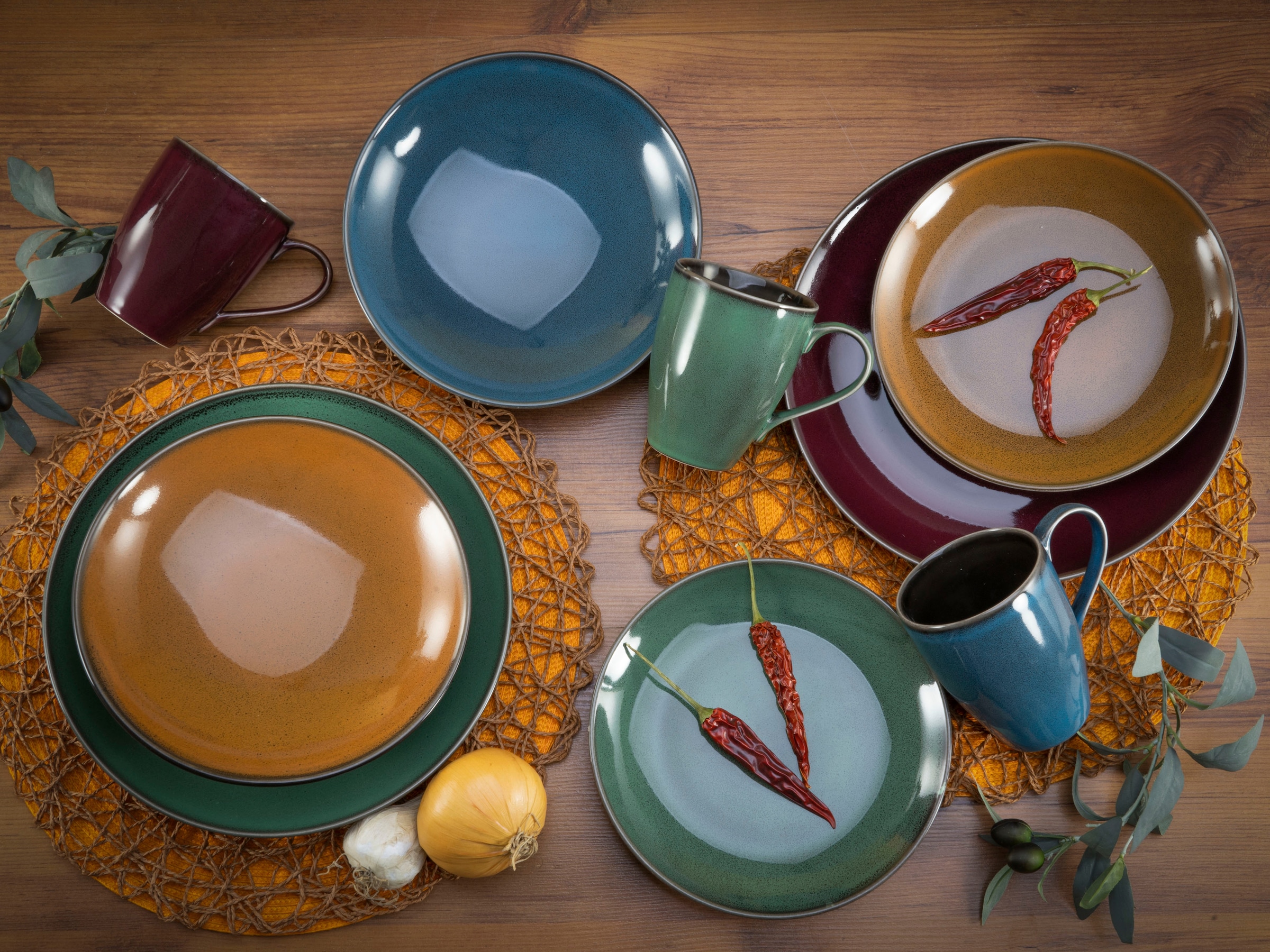 CreaTable Kombiservice »Geschirr-Set Marrakesch«, (Set, 16 tlg., Kaffeeservice und Tafelservice im Set, für 4 Personen), Service, mit Vintage Aussenrand, 16 Teile, für 4 Personen