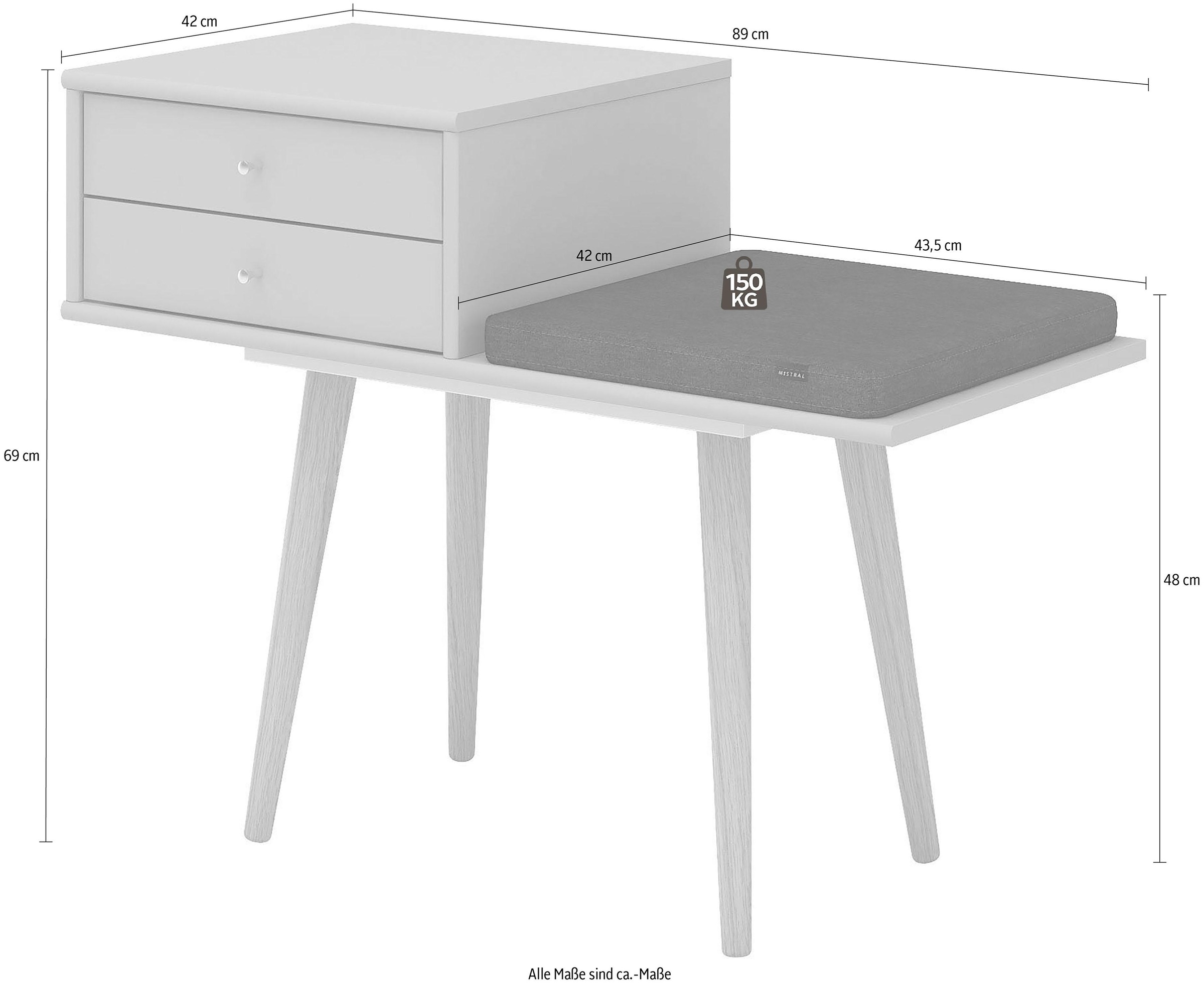 Hammel Furniture Sitzbank »Mistral Sitzhocker, Aufbewahrungsbank, Eingang Flur Foyer«, mit zwei Schubladen und einem Sitzkissen, Holzbeine, Breite: 89 cm