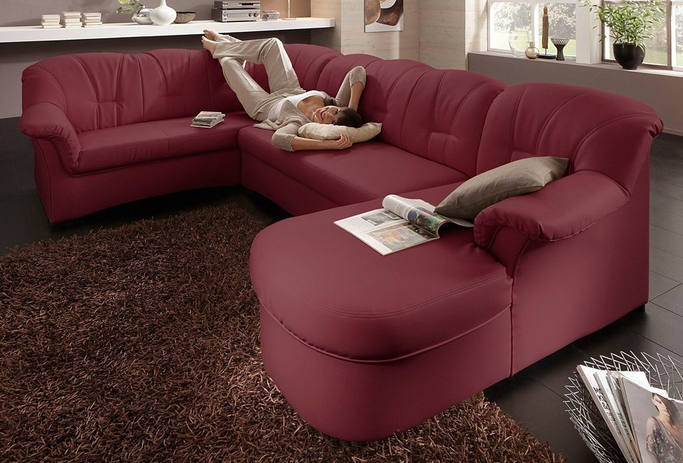 DOMO collection Wohnlandschaft "Papenburg, zeitlose Rückensteppung, bequem, U-Form, Breite 297cm" in großer Farbvielfalt, wahlweise mit Bettfunktion