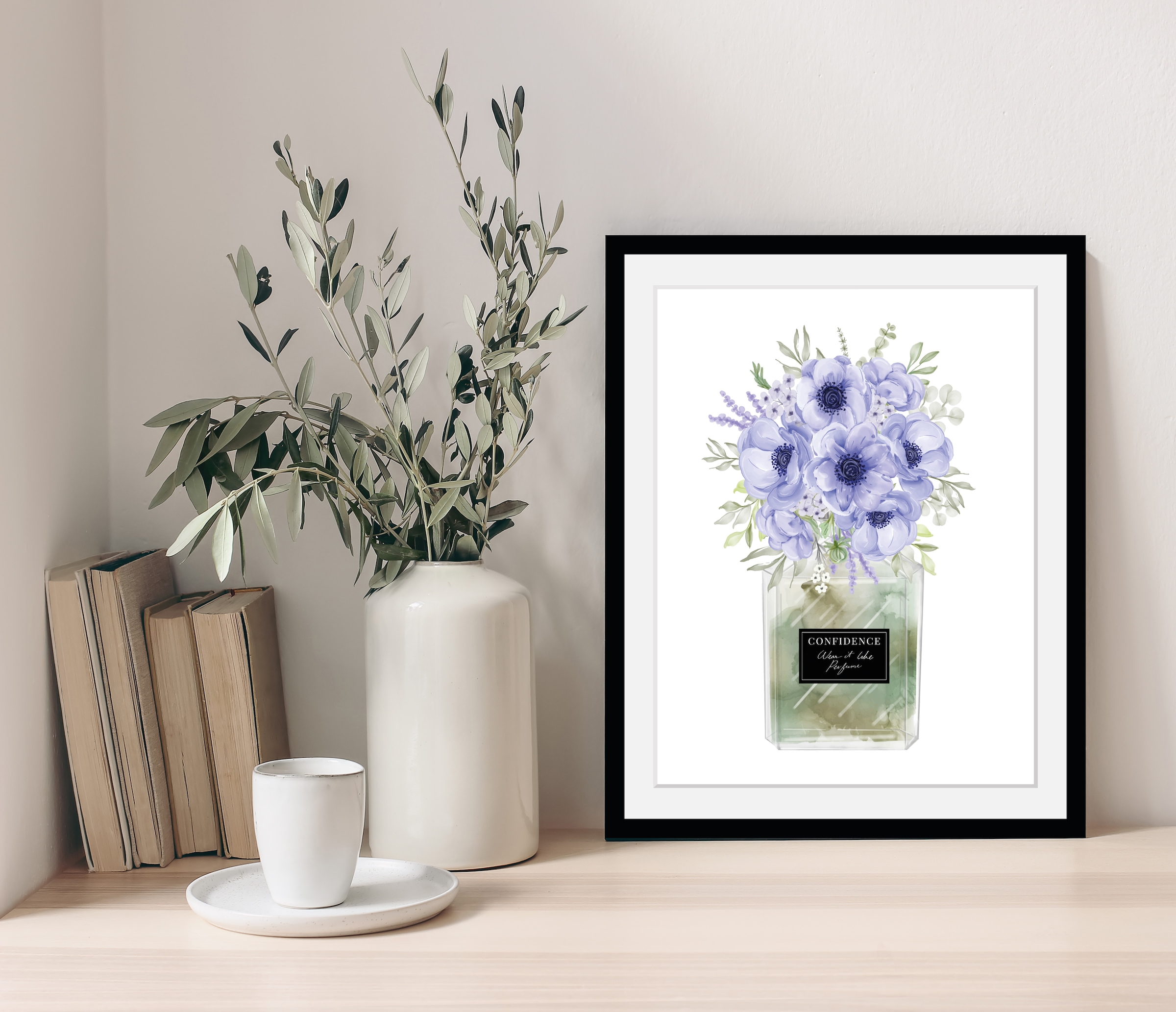 OTTO home Bild mit Rahmen "Blumen Parfüm - Gerahmter Digitaldruck - Wandbild" 1 Stk. tlg. Holzrahmen - Dekoration