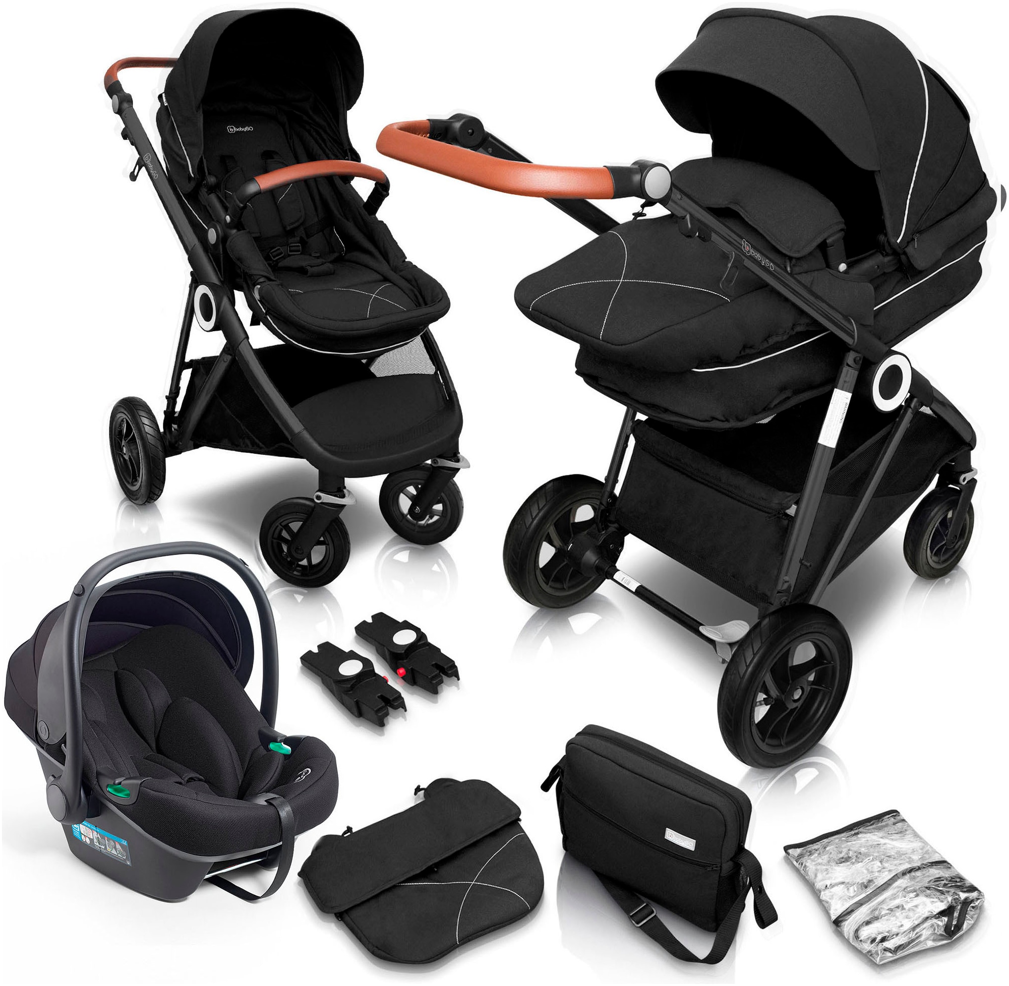 BabyGo Kombi-Kinderwagen »Halime AIR 3in1«, mit Luftreifen, inkl. Babywanne, Babyschale, Regenhaube & Wickeltasche