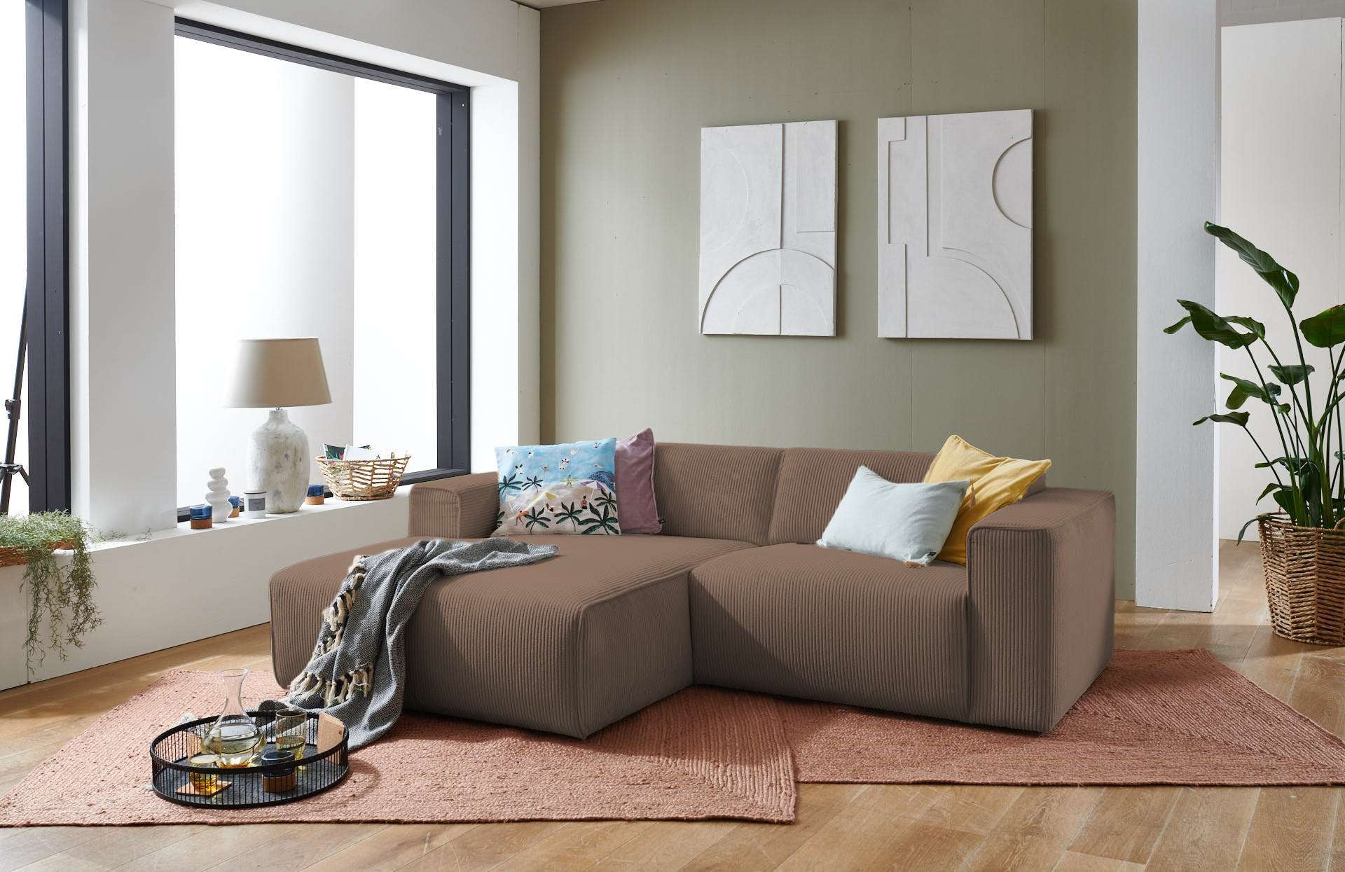 andas Ecksofa »Noord«, mit Kedernaht, Breite 234 cm, Cord, Struktur, Webstoff