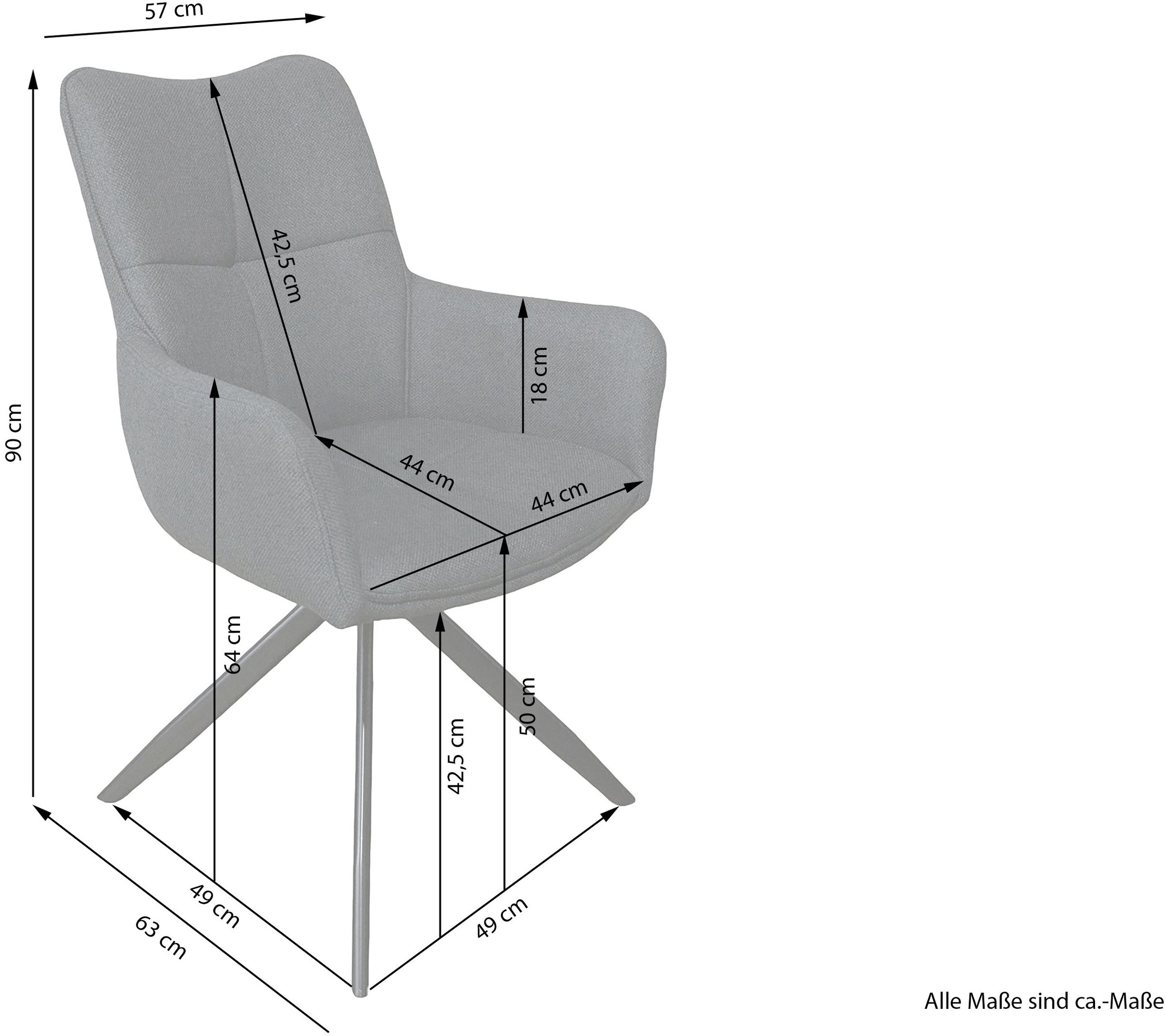 byLIVING Esszimmerstuhl »HAMILTON« (Set) 2 Stk.Webstoff, bis 110 kg, 360° drehbar, Schaumstoff, 4er Kreuzgestell