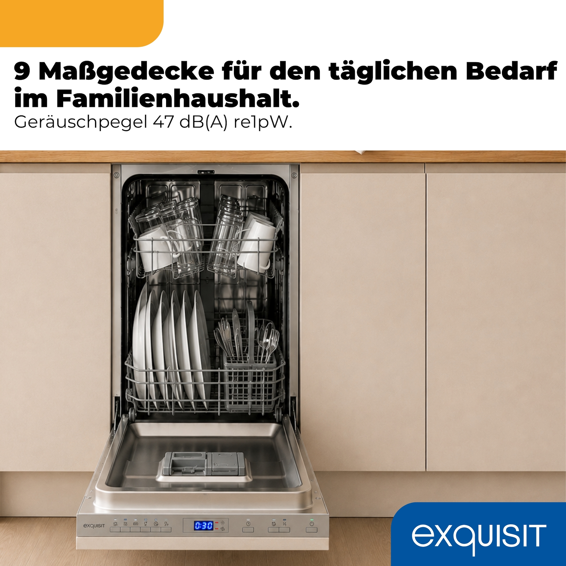 exquisit vollintegrierbarer Geschirrspüler 2109 »EGSP2109-ES-030Esilber« 11 l 9 tlg. Maßgedecke Kompakt, sparsam und komfortabel im Alltag