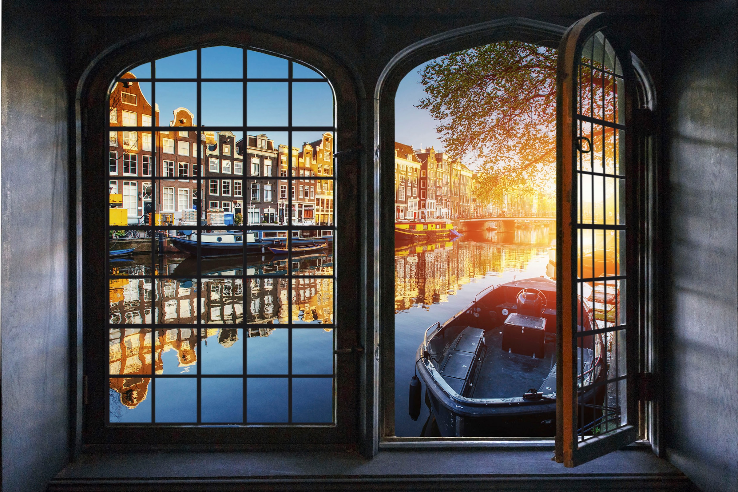 queence Wandsticker "Amsterdam", Wandsticker, Wandbild, selbstklebend, 3D, Fenster