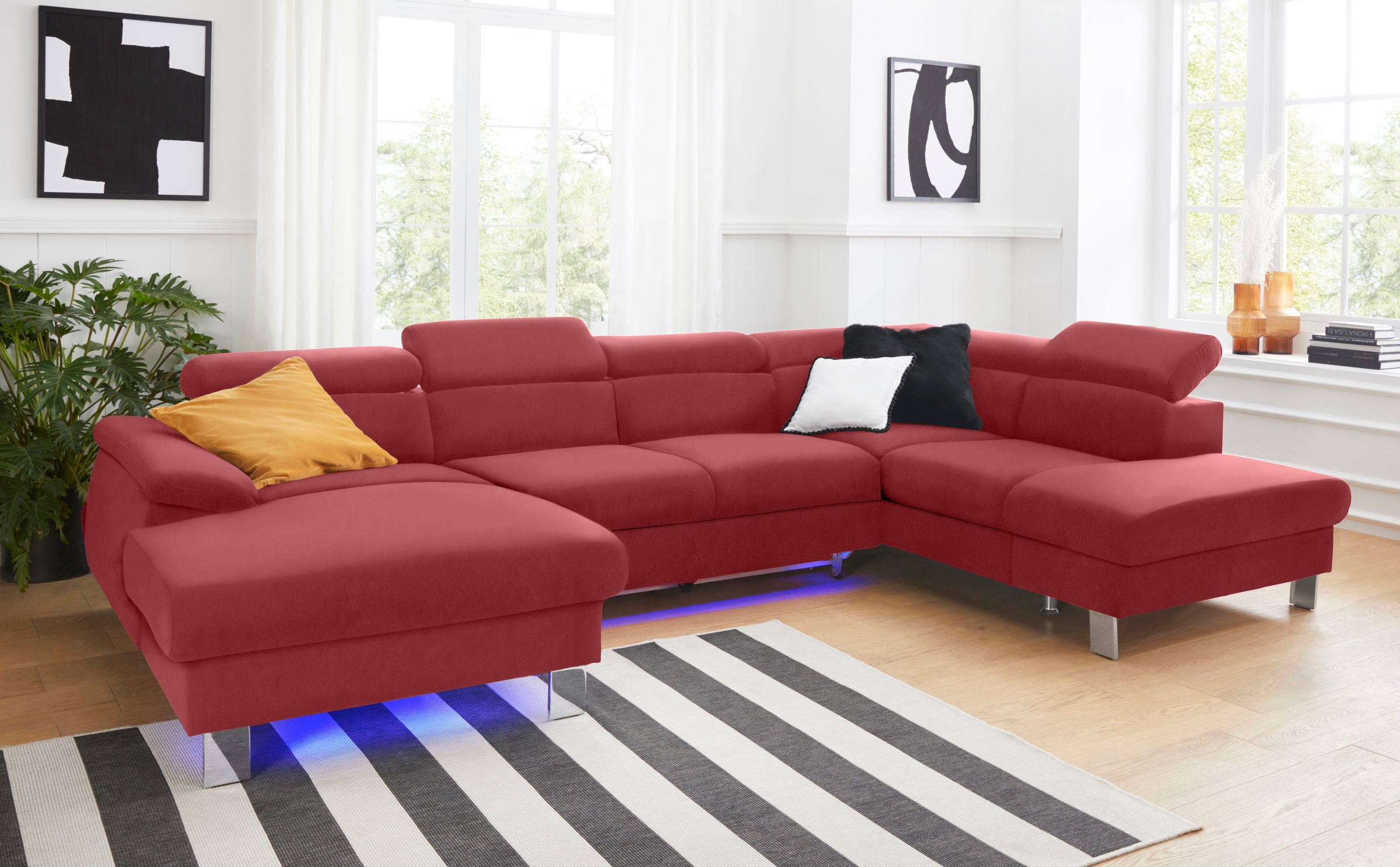 COTTA Wohnlandschaft "Komaris U-Form, B: 320 cm" mit Kopfteilverstellung, optional Schlaffunktion, Bettkasten & Licht