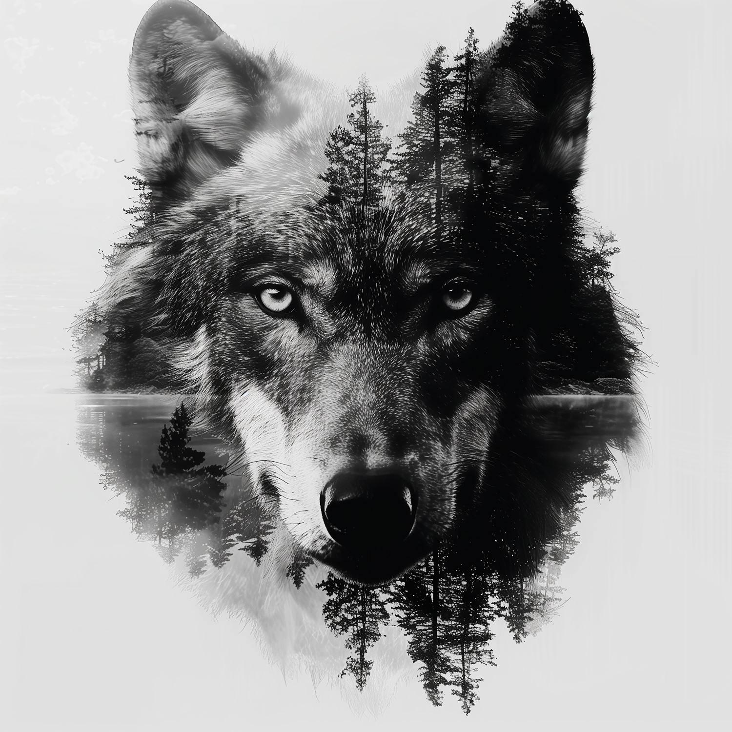 queence Acrylglasbild »Wolfsgesicht«, Baumbilder-Bäume-Gesicht-Kunst-Landschaft-mystischer Wald-Natur-Schwarz-Weiß-Wald-Waldbilder-Wildtiere-Wolfbilder-Wölfe, (1 St.), Fine Art-Print in Galeriequalität