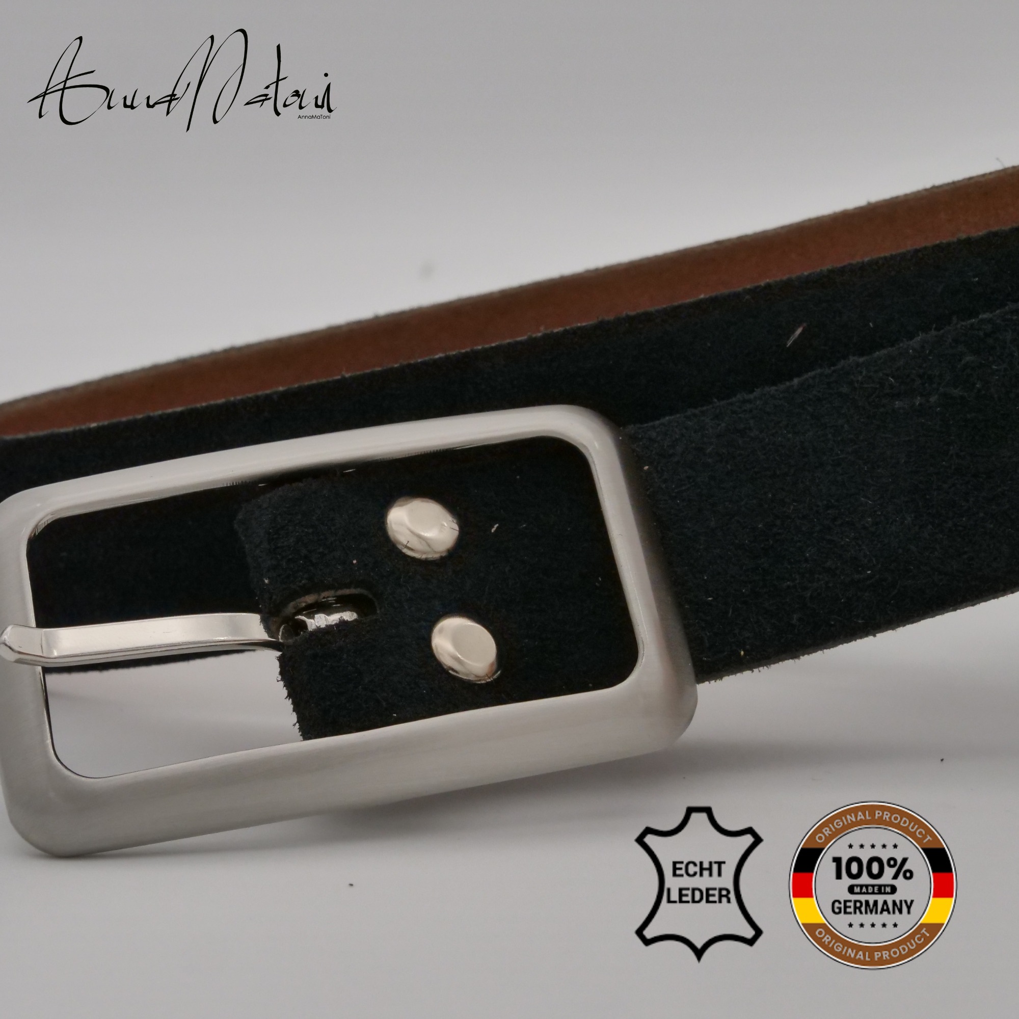 Ledergürtel ANNAMATONI "AnnaMatoni Damen Ledergürtel in hochwertigem Velour Leder 3cm", Damen, Gr. TW85 - 100cm Gesamtlänge, schwarz790, 100% Leder, Gürtel Ledergürtel 6