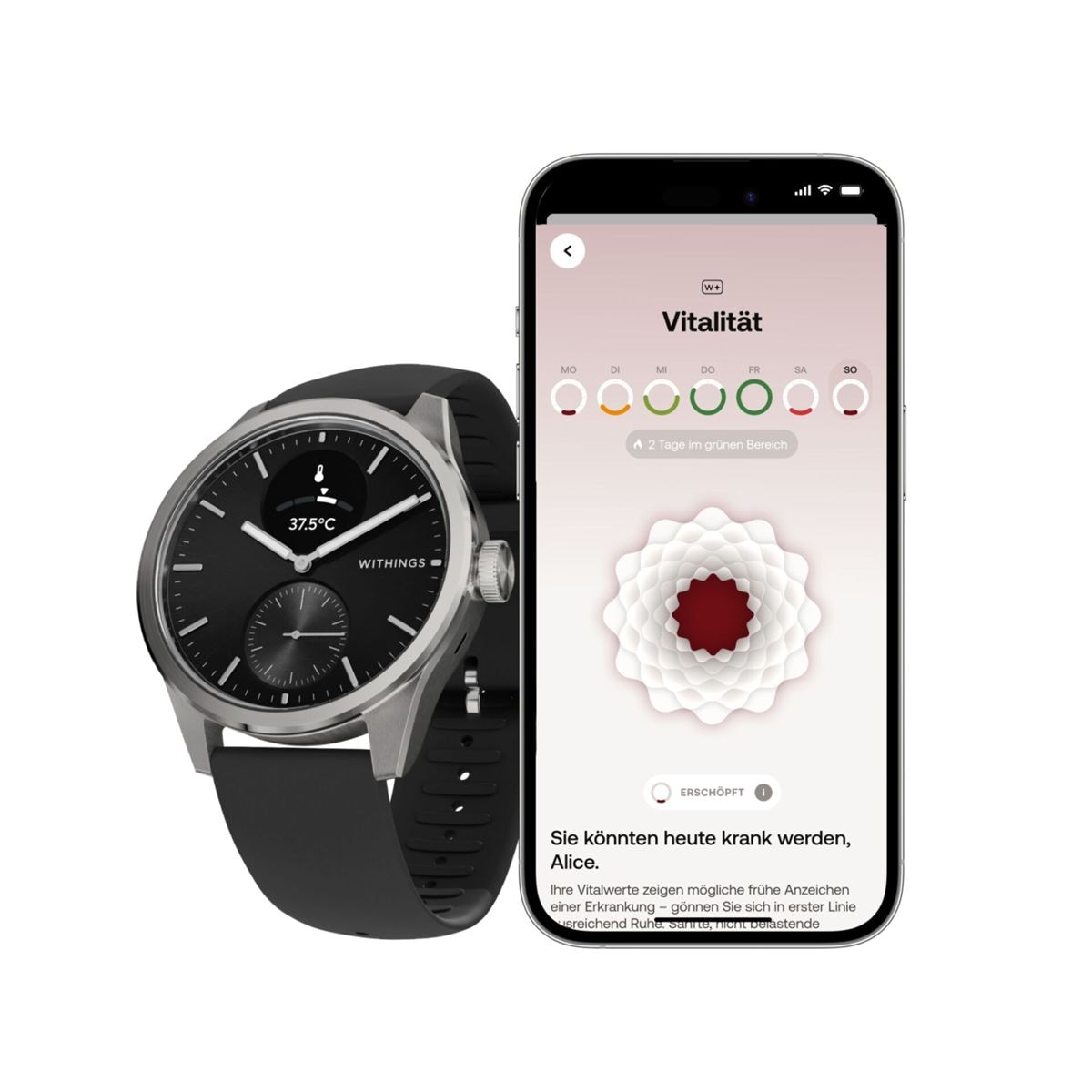 Withings Smartwatch »ScanWatch 2, Akku bis 35 Tage, appfähig« (0,42 cm / 1,65 ″)