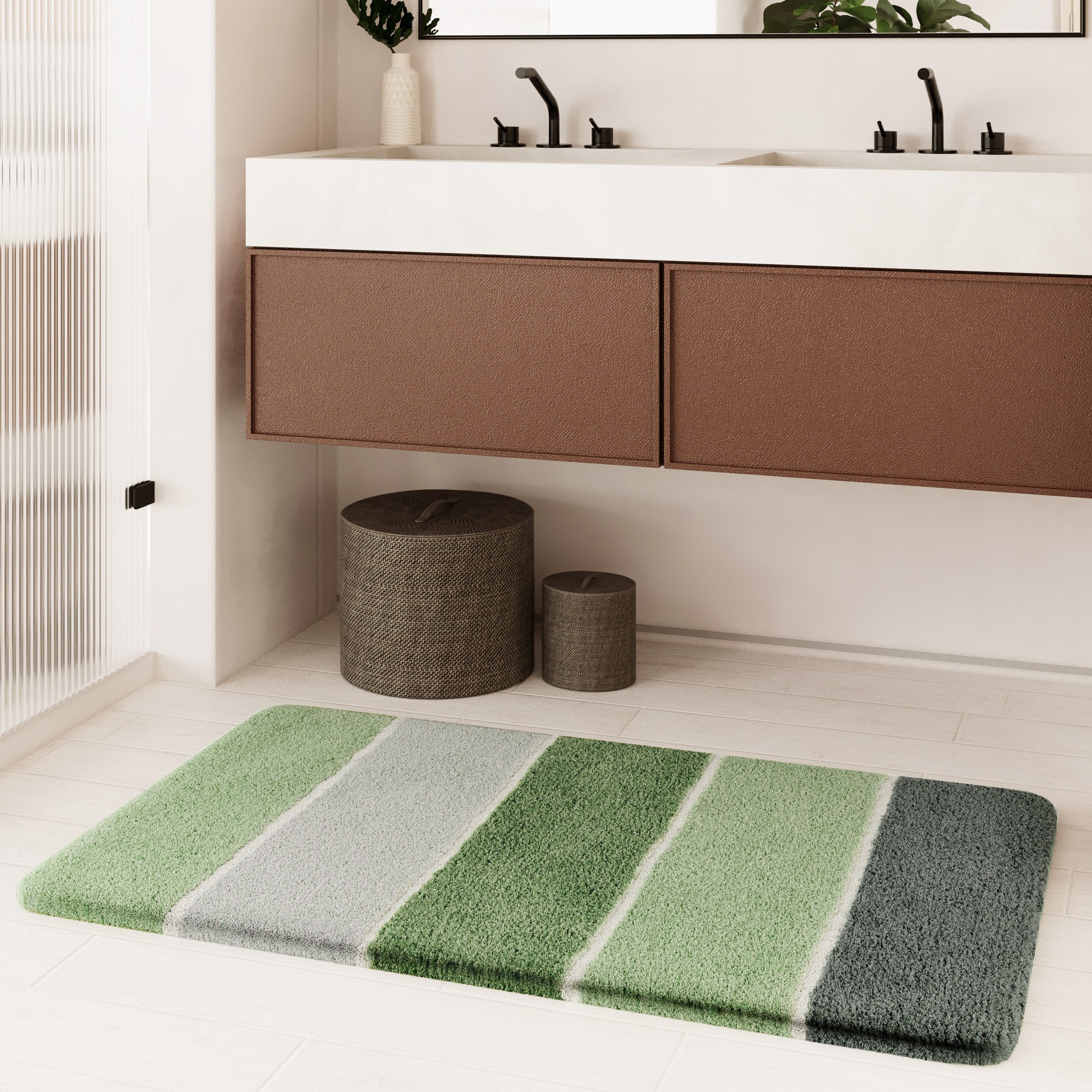Homie Living Badematte "Rio Marina" Höhe 30 mm rutschhemmend beschichtet fußbodenheizungsgeeignet schnell trocknend flauschiger Badteppich, modern gestreift, waschbar, Badezimmerteppich