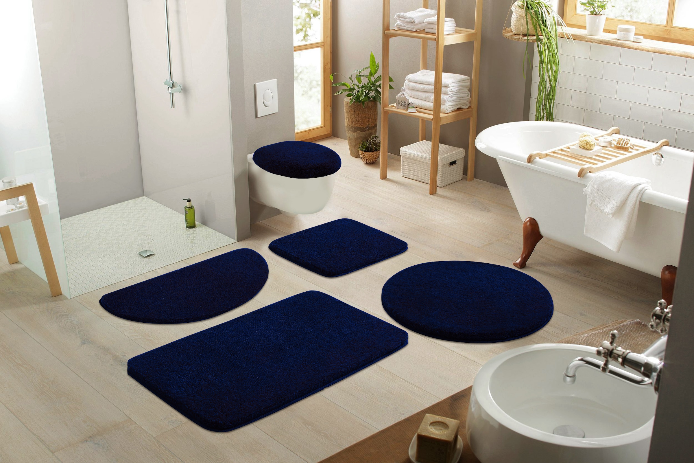 my home Badematte »Merida, Badvorleger, Badezimmer Teppich«, rutschhemmend beschichtet, fußbodenheizungsgeeignet-schnell trocknend-strapazierfähig, Badteppich, Uni Farben, rechteckig, rund & als 2-tlg. Set erhältlich