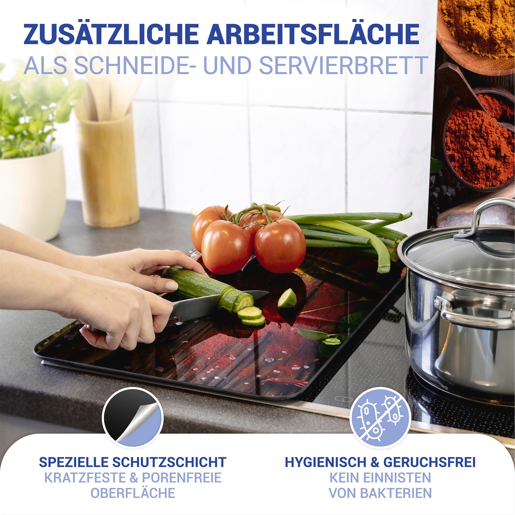 WENKO Herd-Abdeckplatte »Universal Modell Gewürze«, (Set, 2 tlg.), Herdabdeckung für alle Herdarten, kratzfest, mit rutschfesten Füßen
